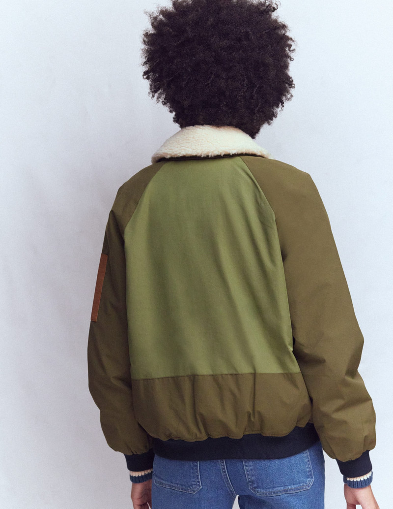 Borg Detail Bomber Jacket-Woodland Green 4