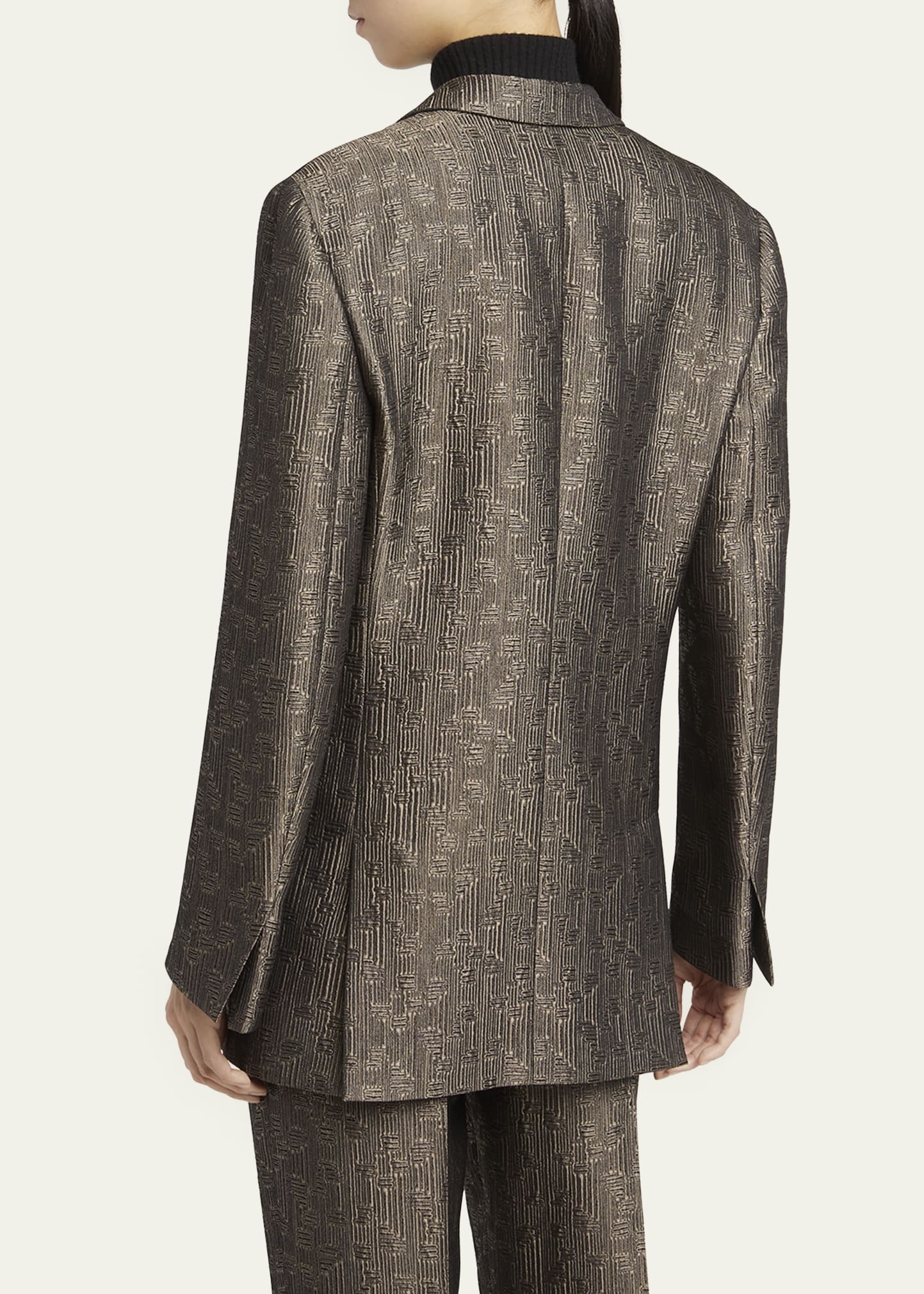 Geo Silk Jacquard Single-Breasted Blazer - 3