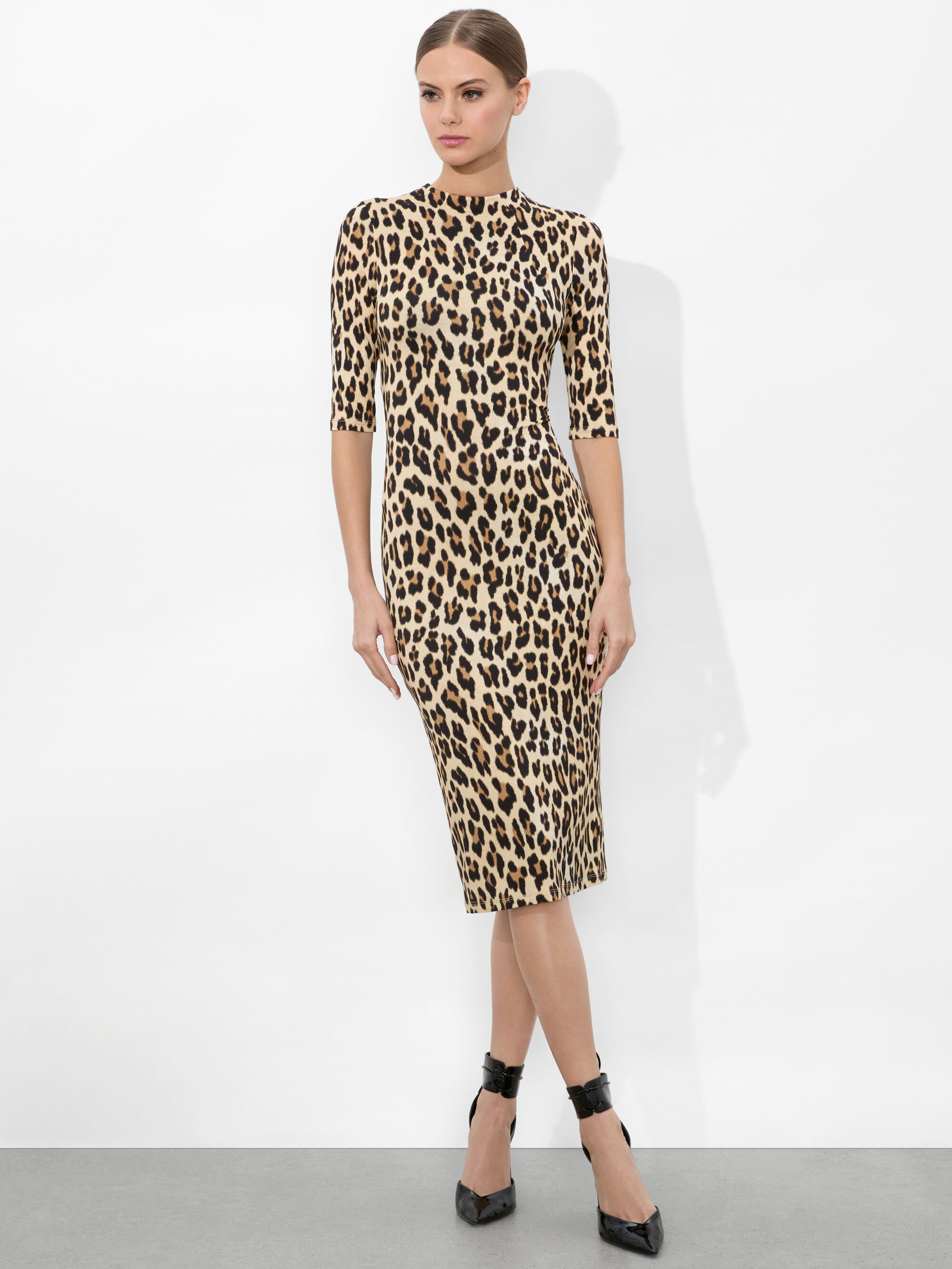 DELORA FITTED MOCK NECK MIDI DRESS - 6