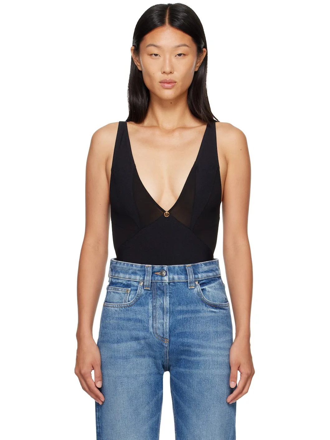 Black V-Neck Bodysuit - 1