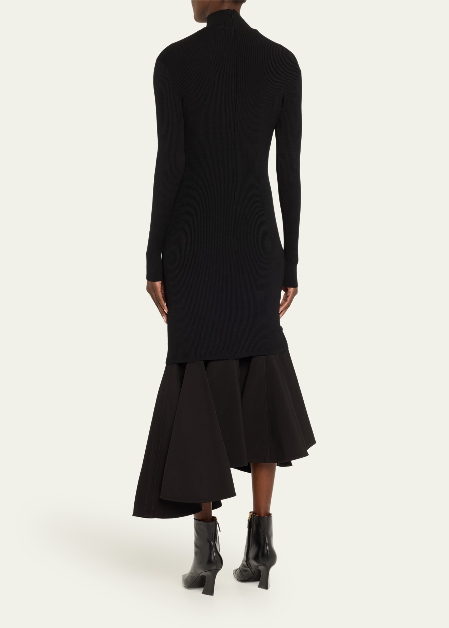 Asymmetric Mixed-Media Turtleneck Midi Dress - 3