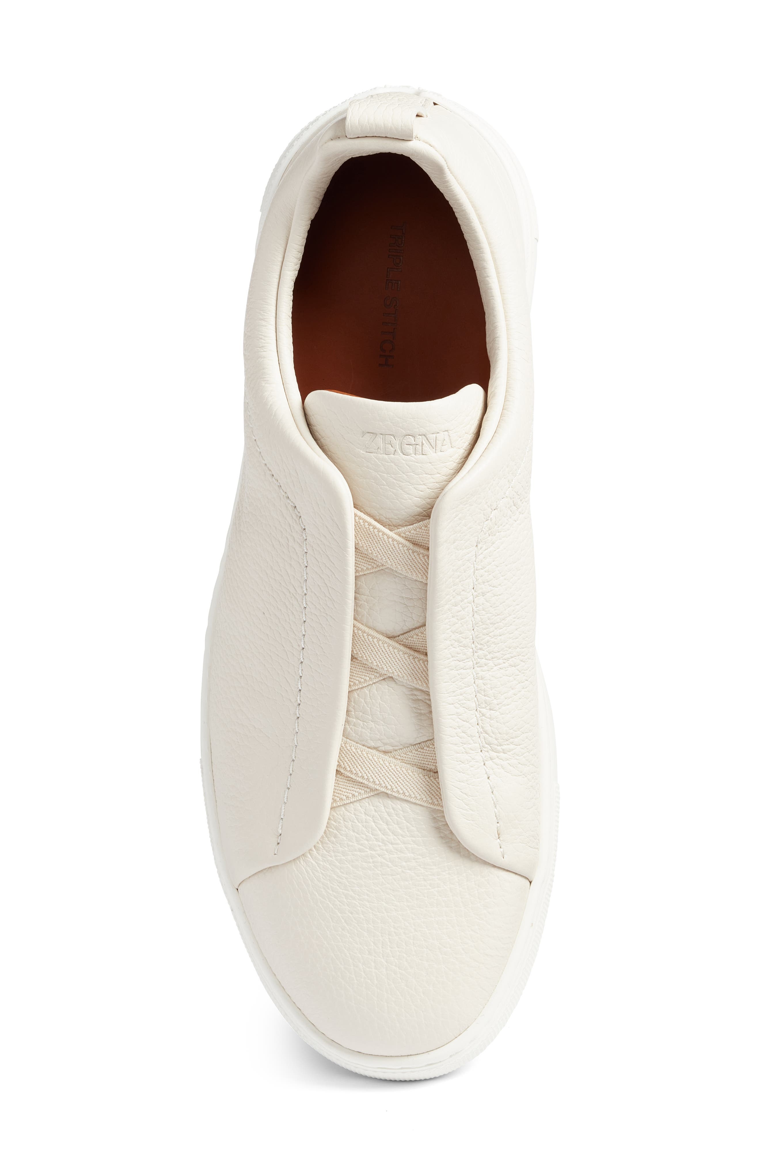 ZEGNA Triple Stitch Deerskin Leather Slip-On Sneaker in White at Nordstrom - 5