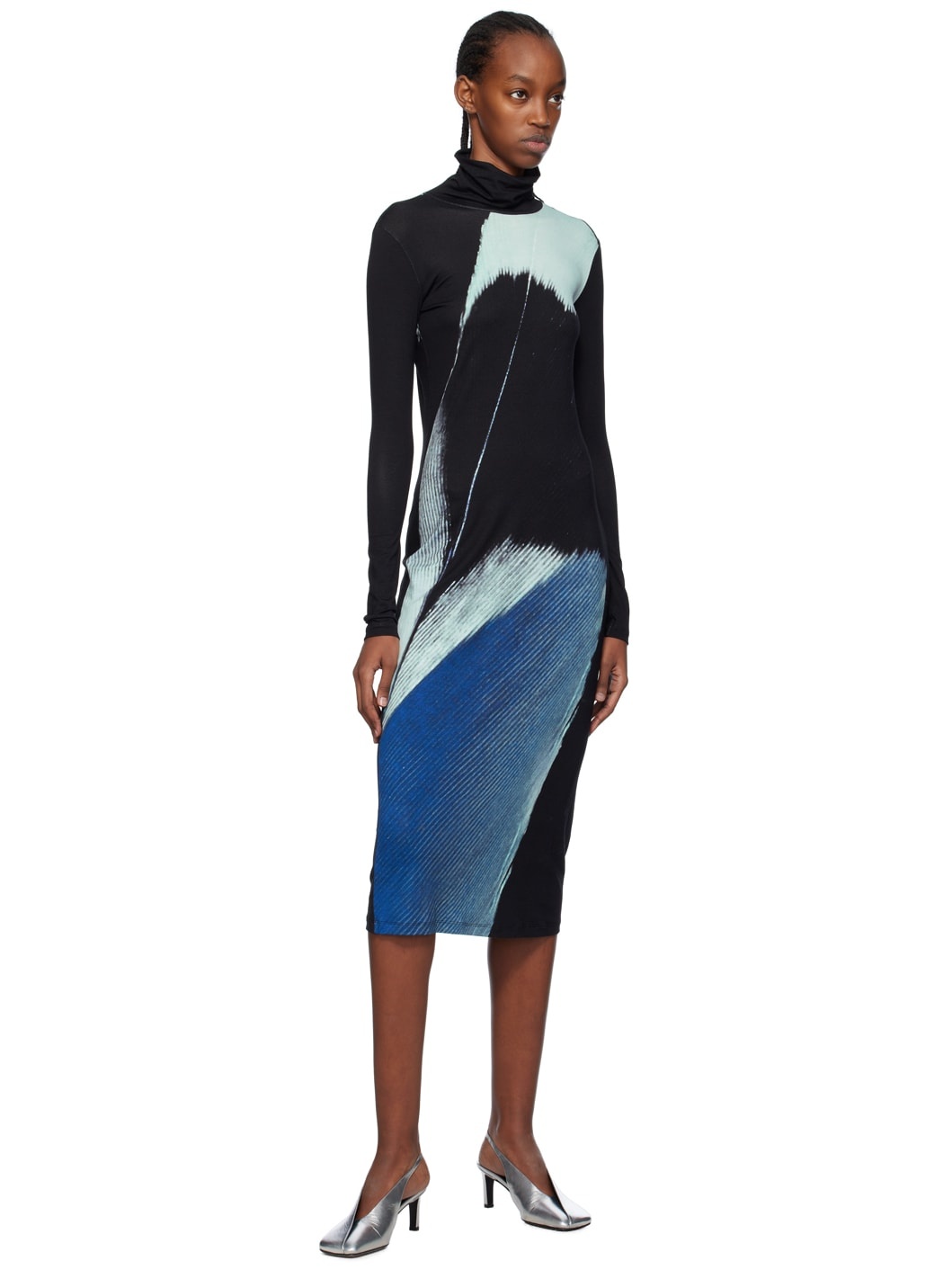 Black Printed Midi Dress - 4