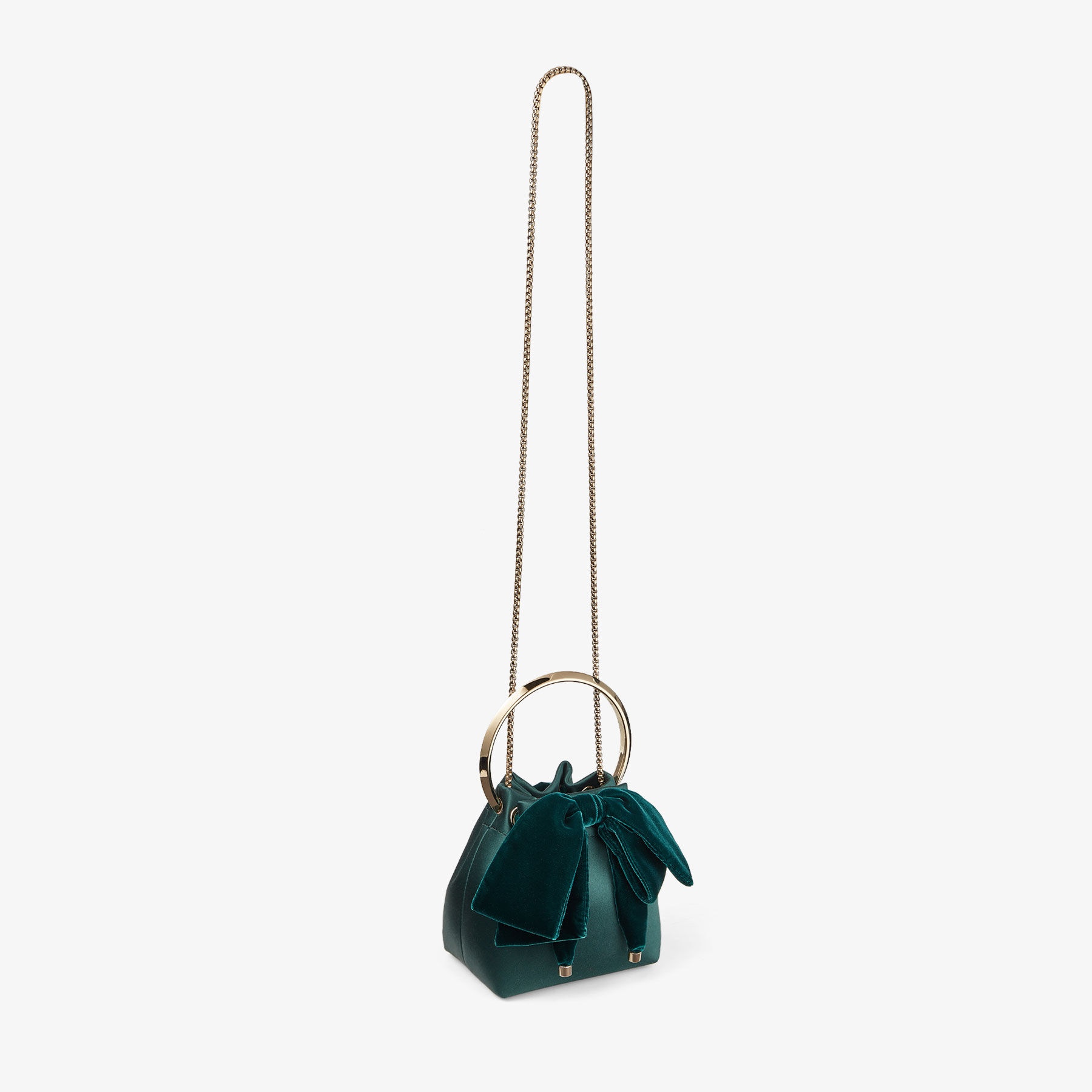Bon Bon
Dark Green Satin Bucket Bag with Velvet Bow - 4