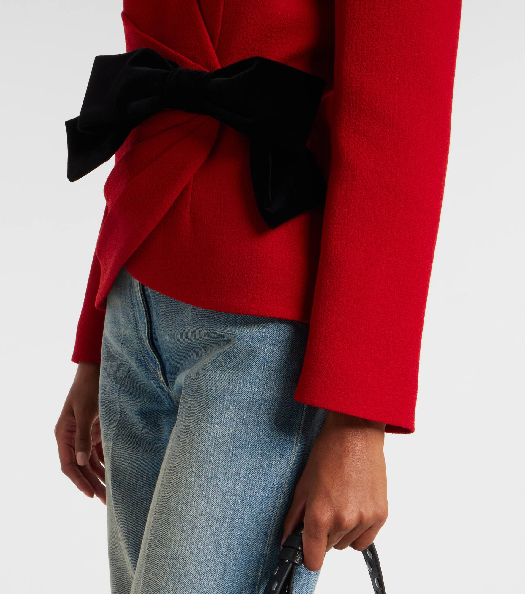 Bow-detail virgin wool jacket - 6