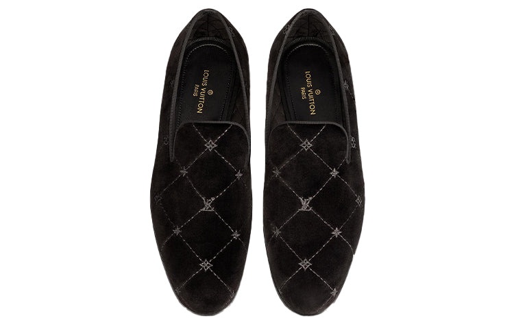 LOUIS VUITTON Auteuil Velvet Loafers 'Black with Silver Logo Lines' 1A5FXK - 2