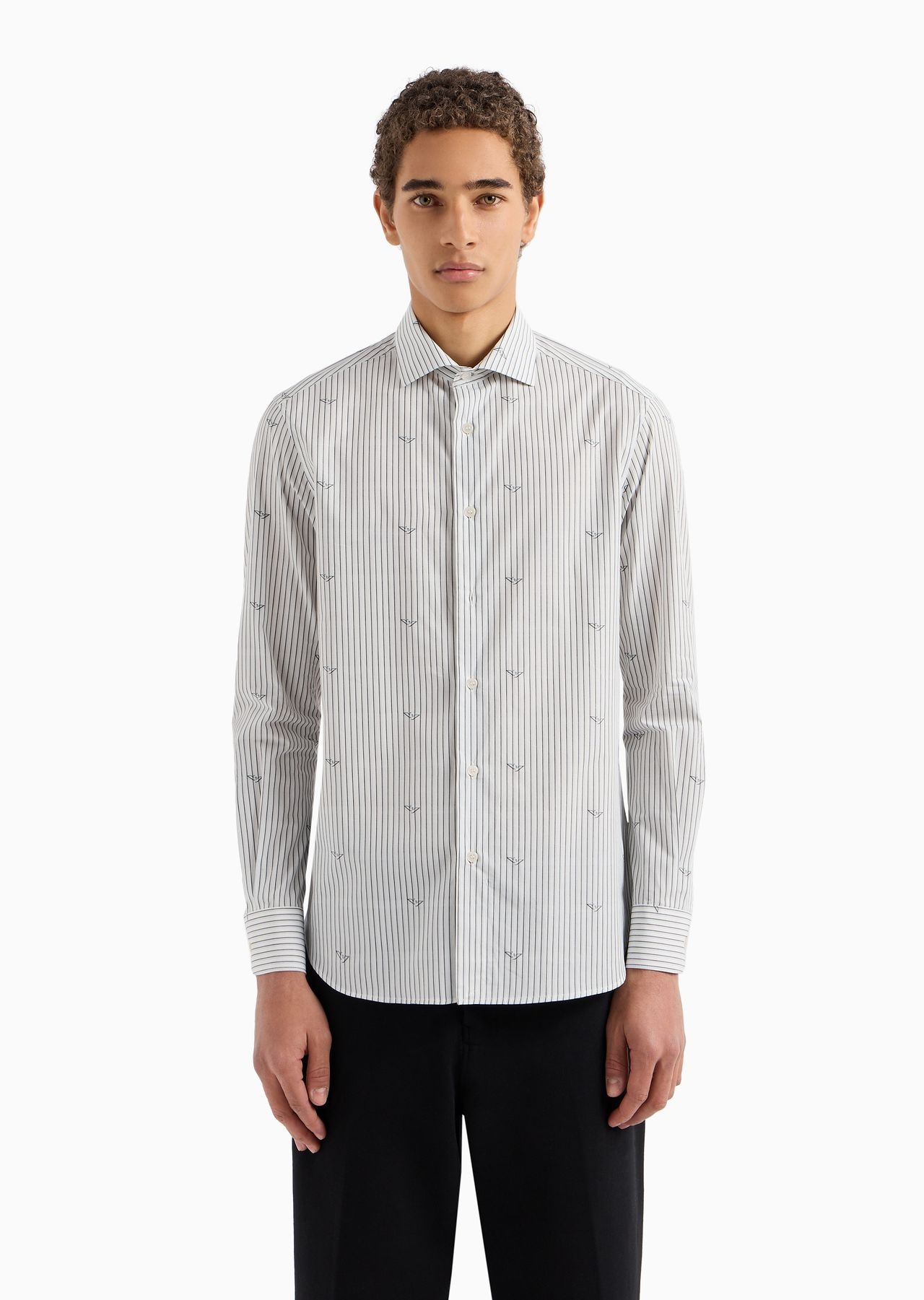 Cotton fil coupé shirt with vertical jacquard stripes - 2