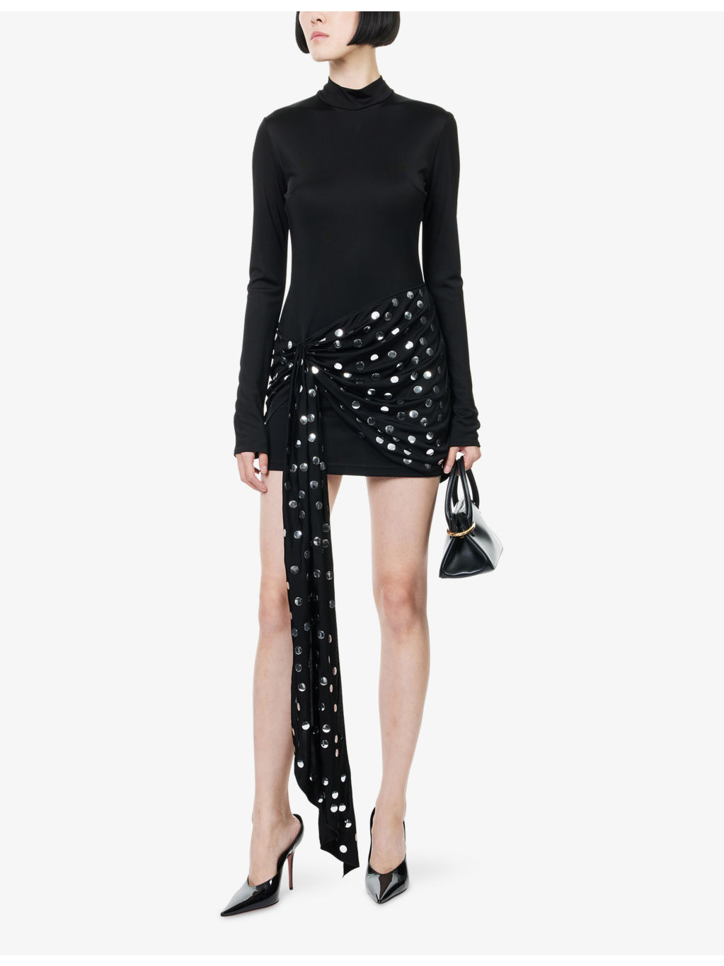 Polkadot Embellished Stretch-Woven Mini Dress - 2