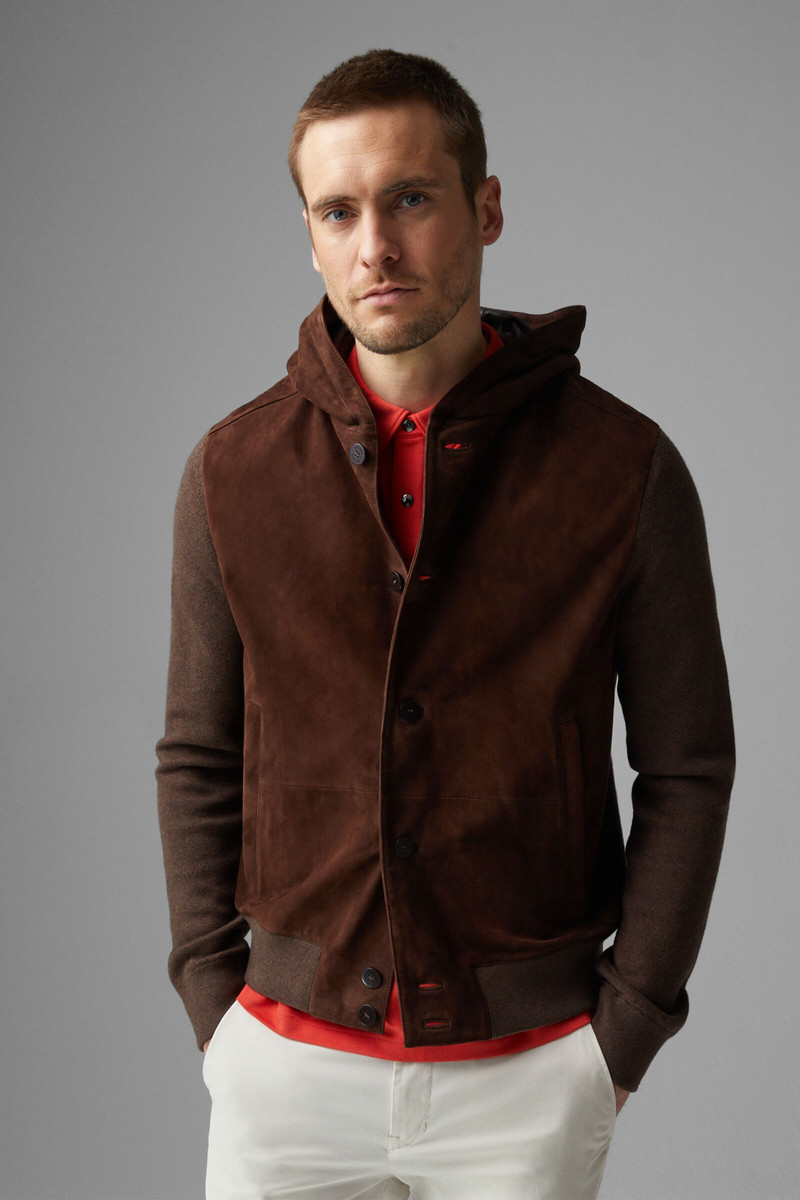 Drax Leather knit jacket in Brown 2