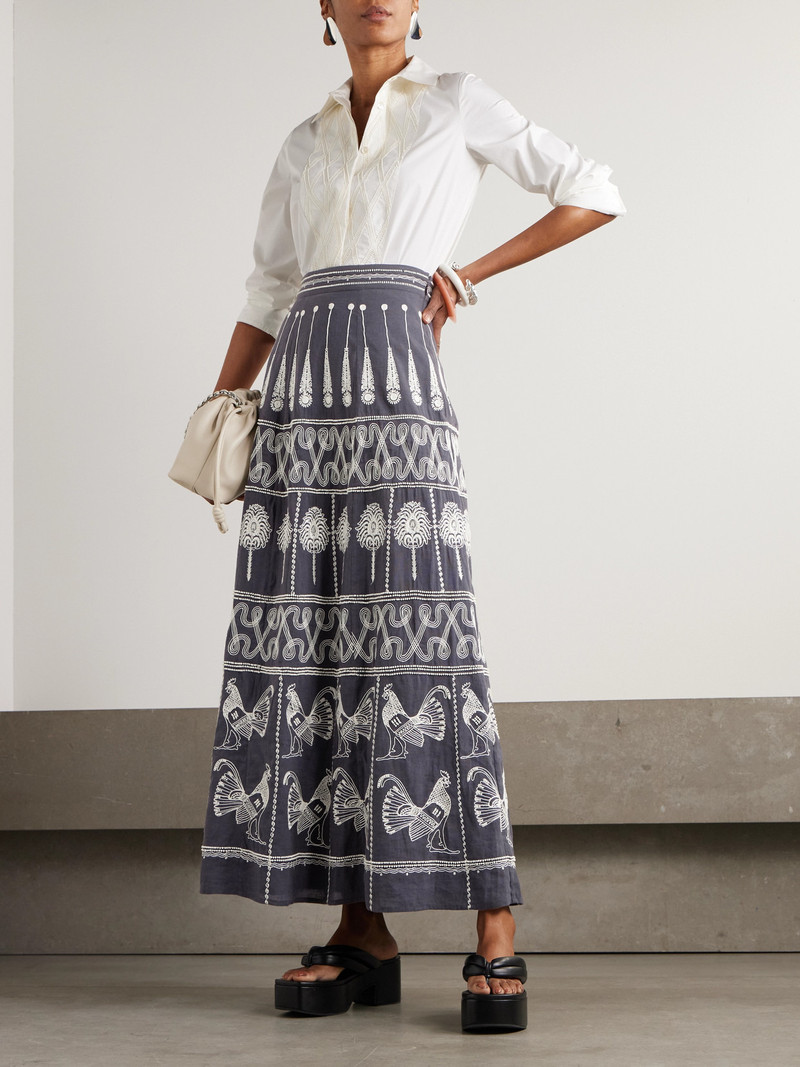 EMPORIO SIRENUSE Camille Embellished Embroidered Cotton-blend Maxi Skirt outlook