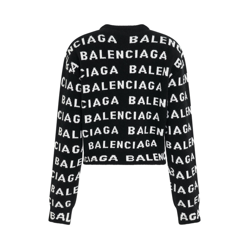 BALENCIAGA All-Over Logo Cropped Sweater in Black/White outlook