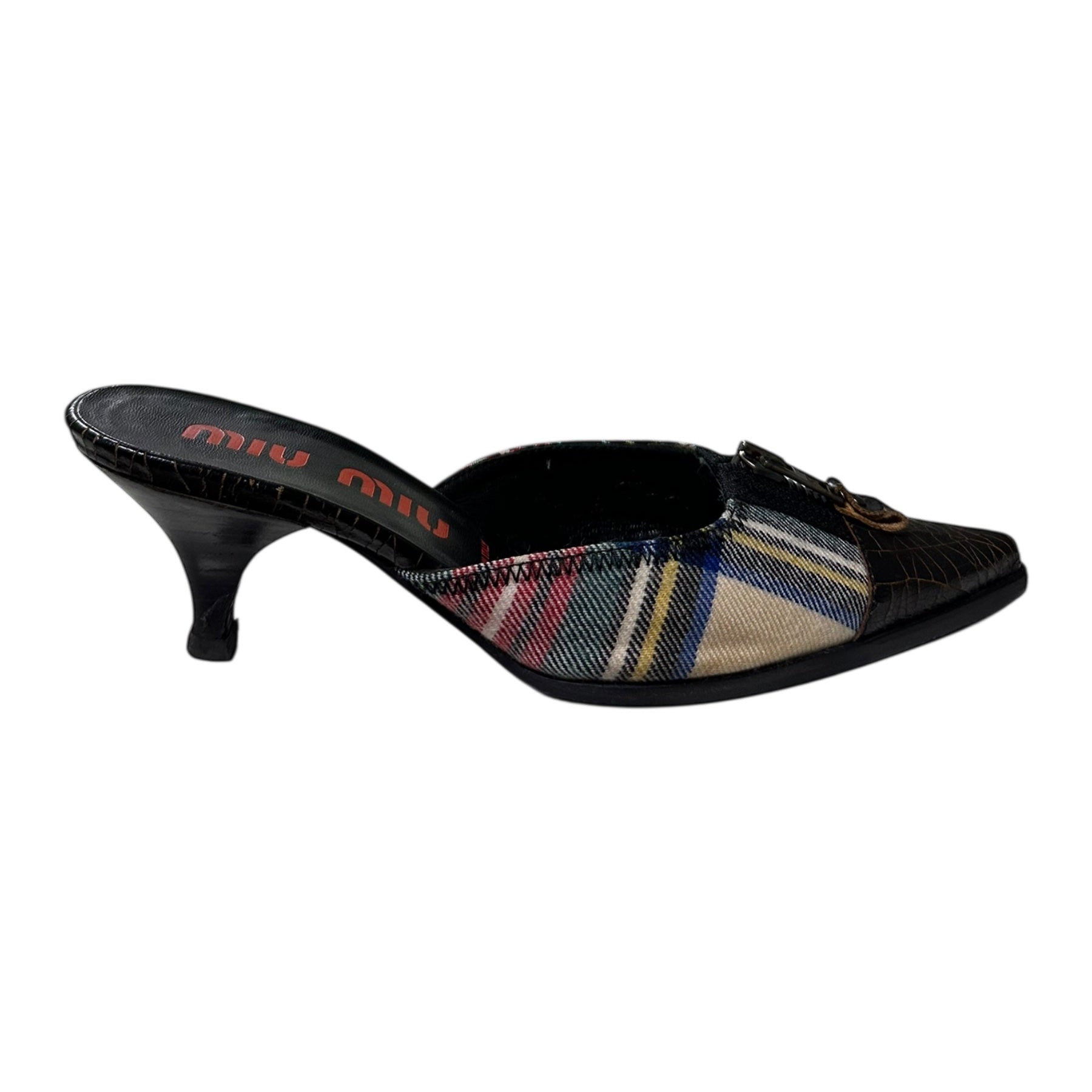 MIU MIU Cracked Leather Checkered Mules - 4