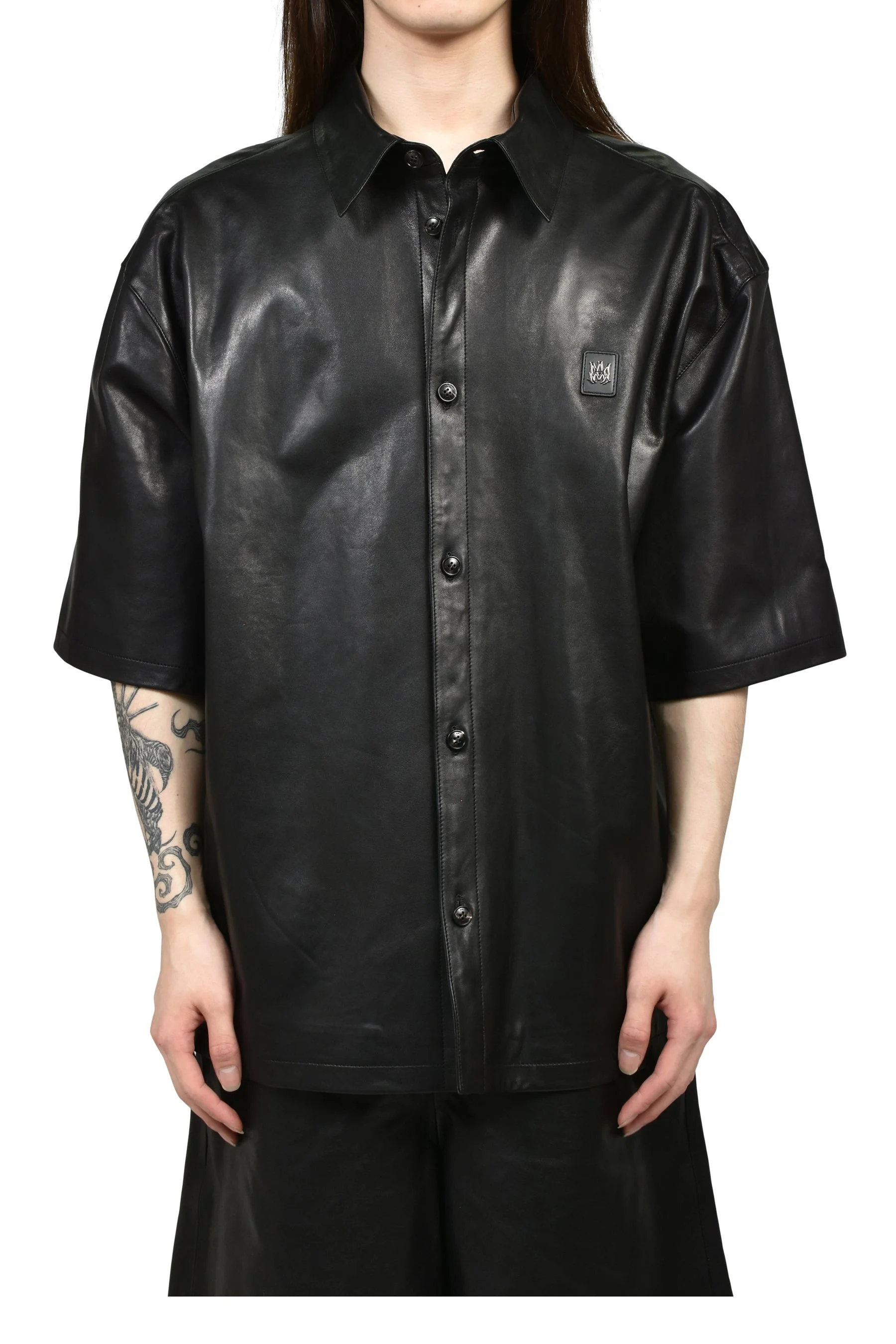 LEATHER MA OVERSIZED SHIRT / BLK - 1
