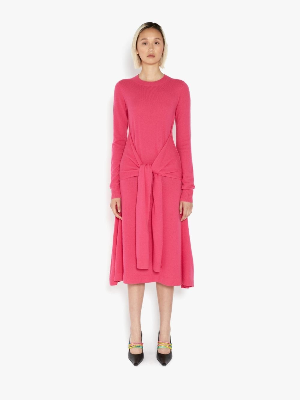 WAIST TIE A-LINE LONG SLEEVE DRESS - 2