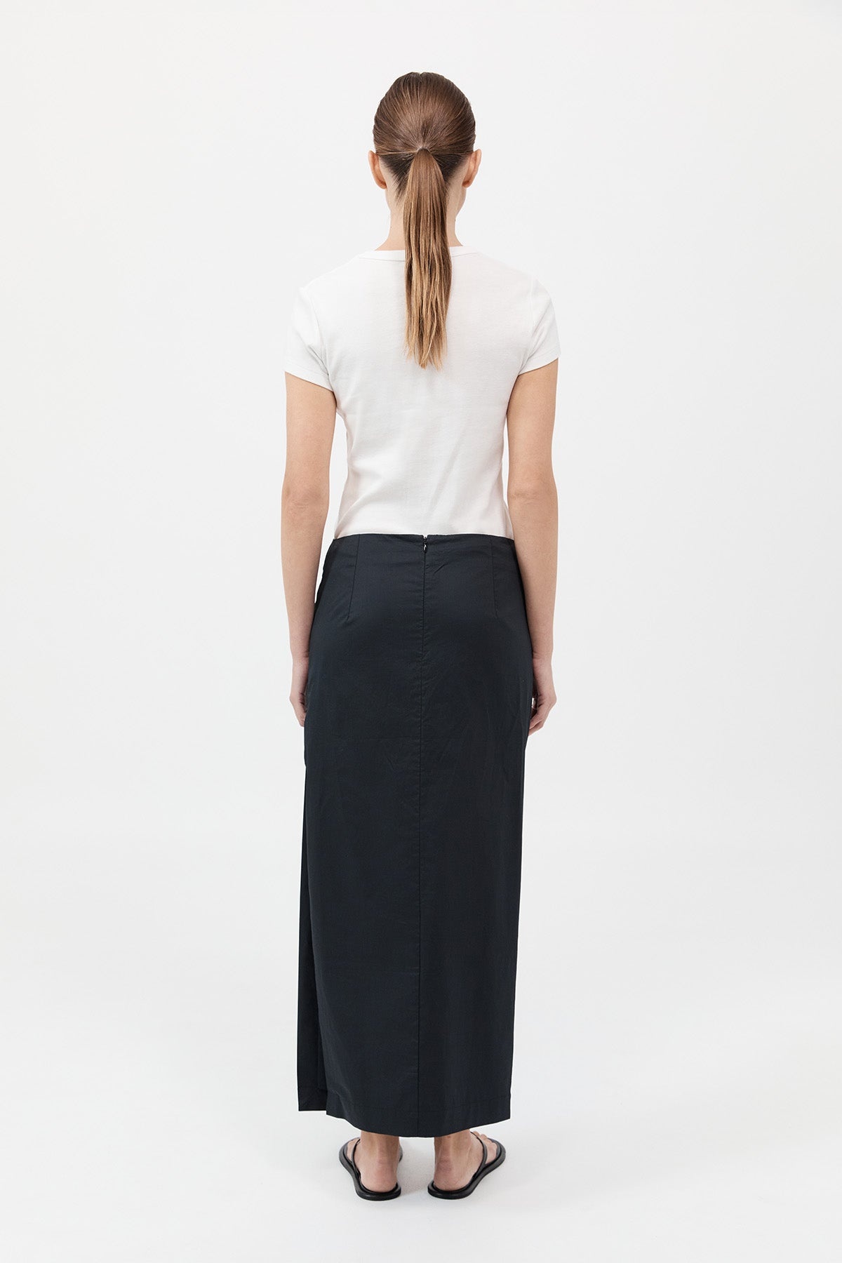 Cotton Tuck Midi Skirt - Black - 6