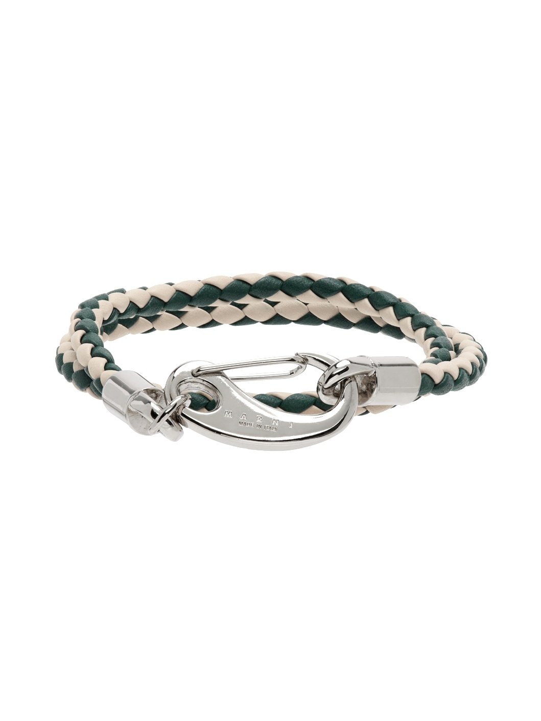 White & Green Double Wrap Braided Bracelet - 1