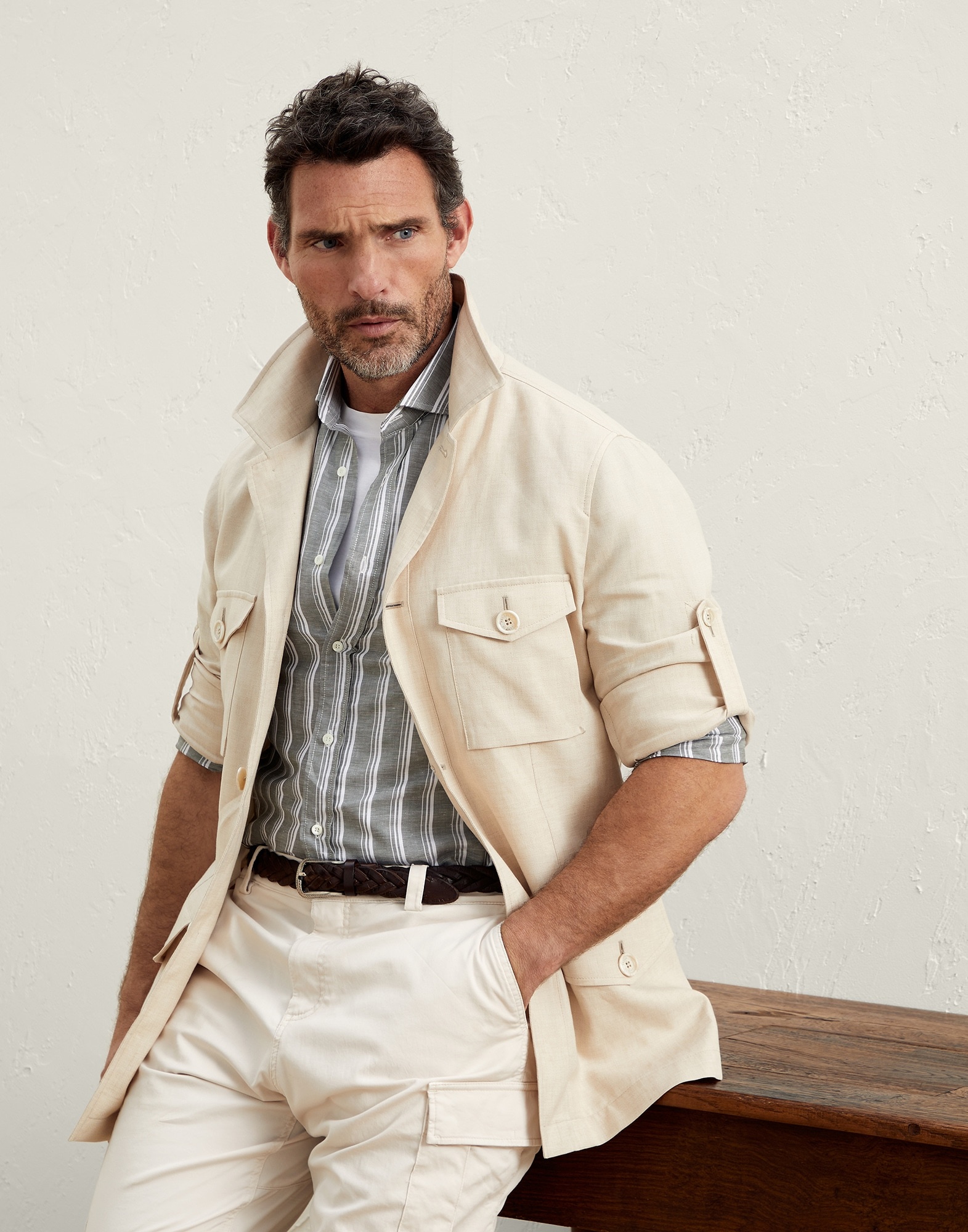 Linen and wool fresco safari jacket - 4