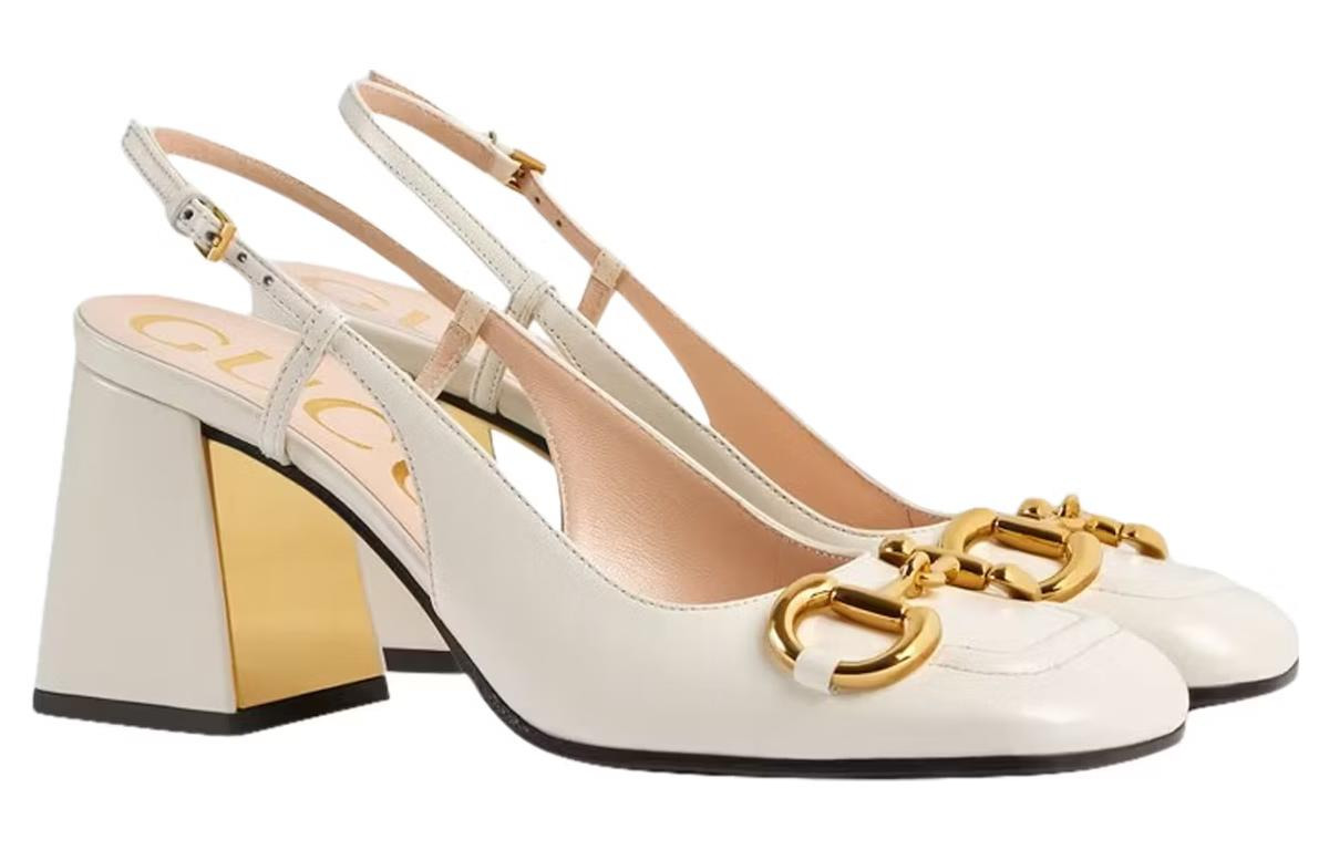 (WMNS) Gucci Chunky mid-heel slingback with Horsebit 'White' 643892-C9D00-9022 - 2