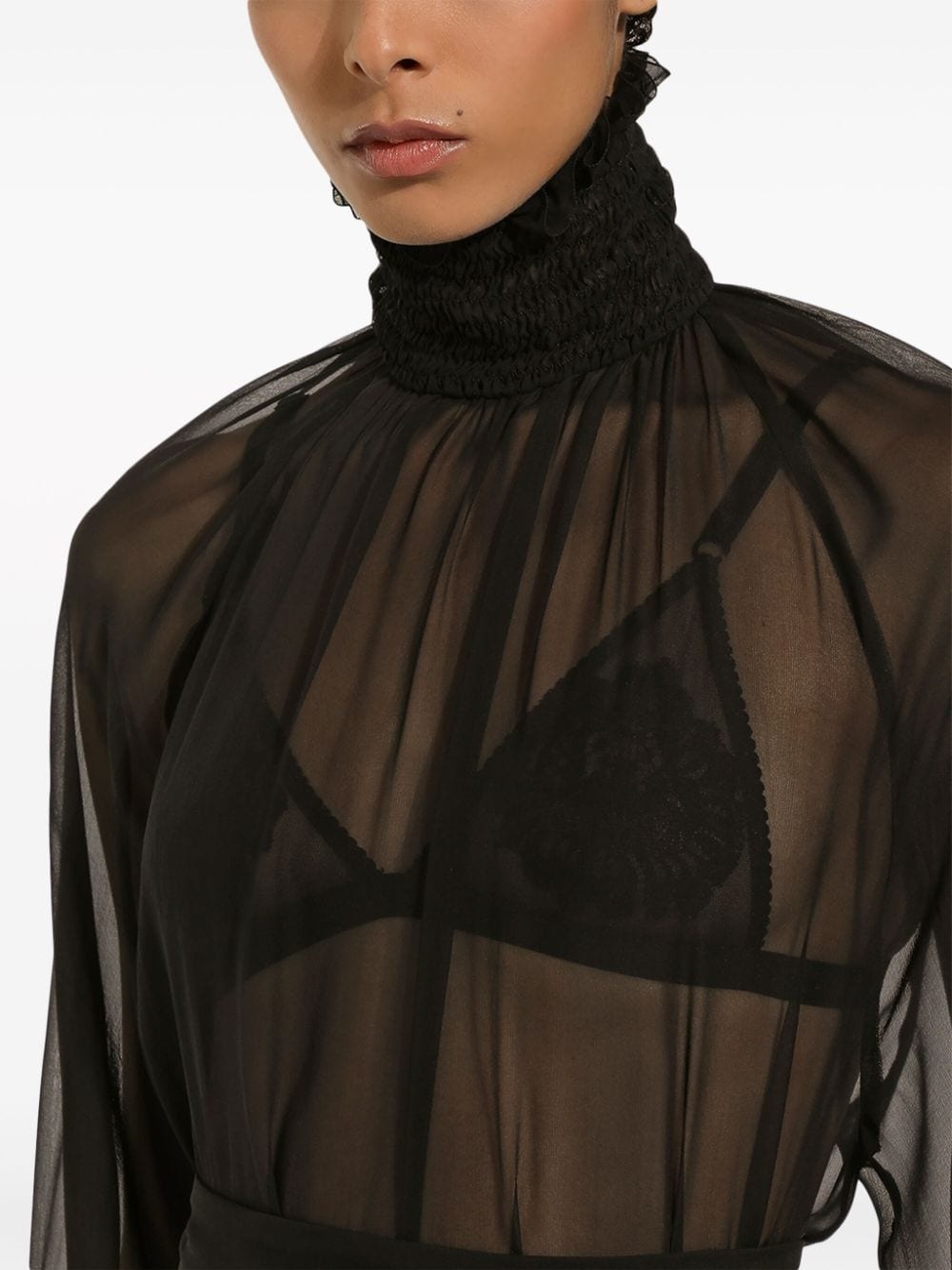 high-neck sheer silk blouse - 5