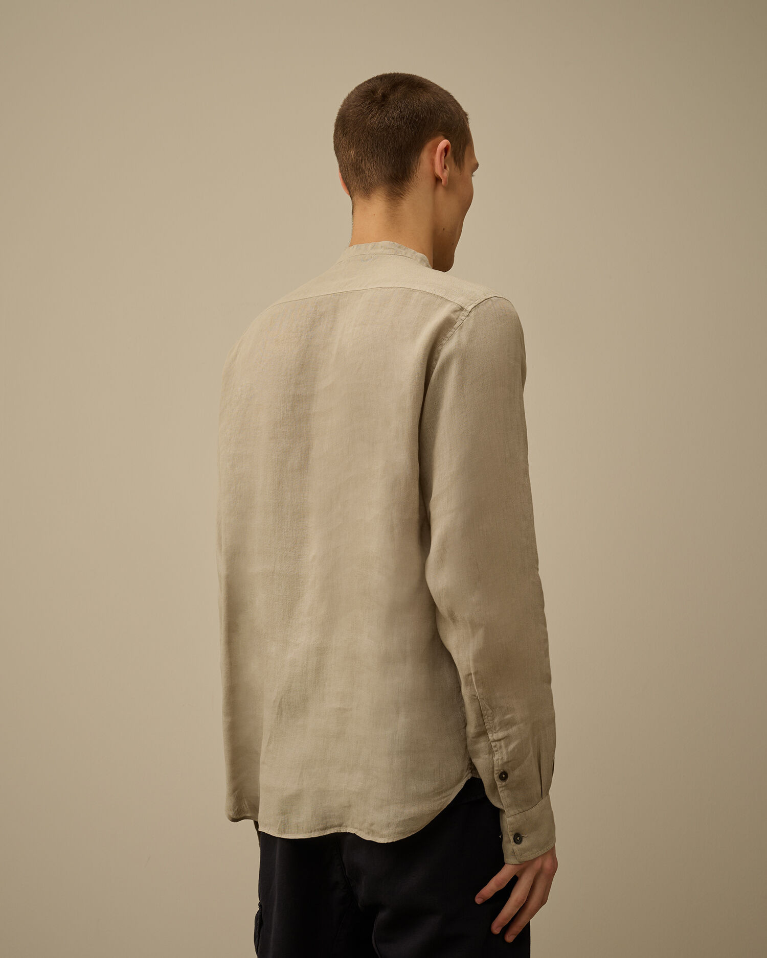 Linen Banded Collar Shirt - 4
