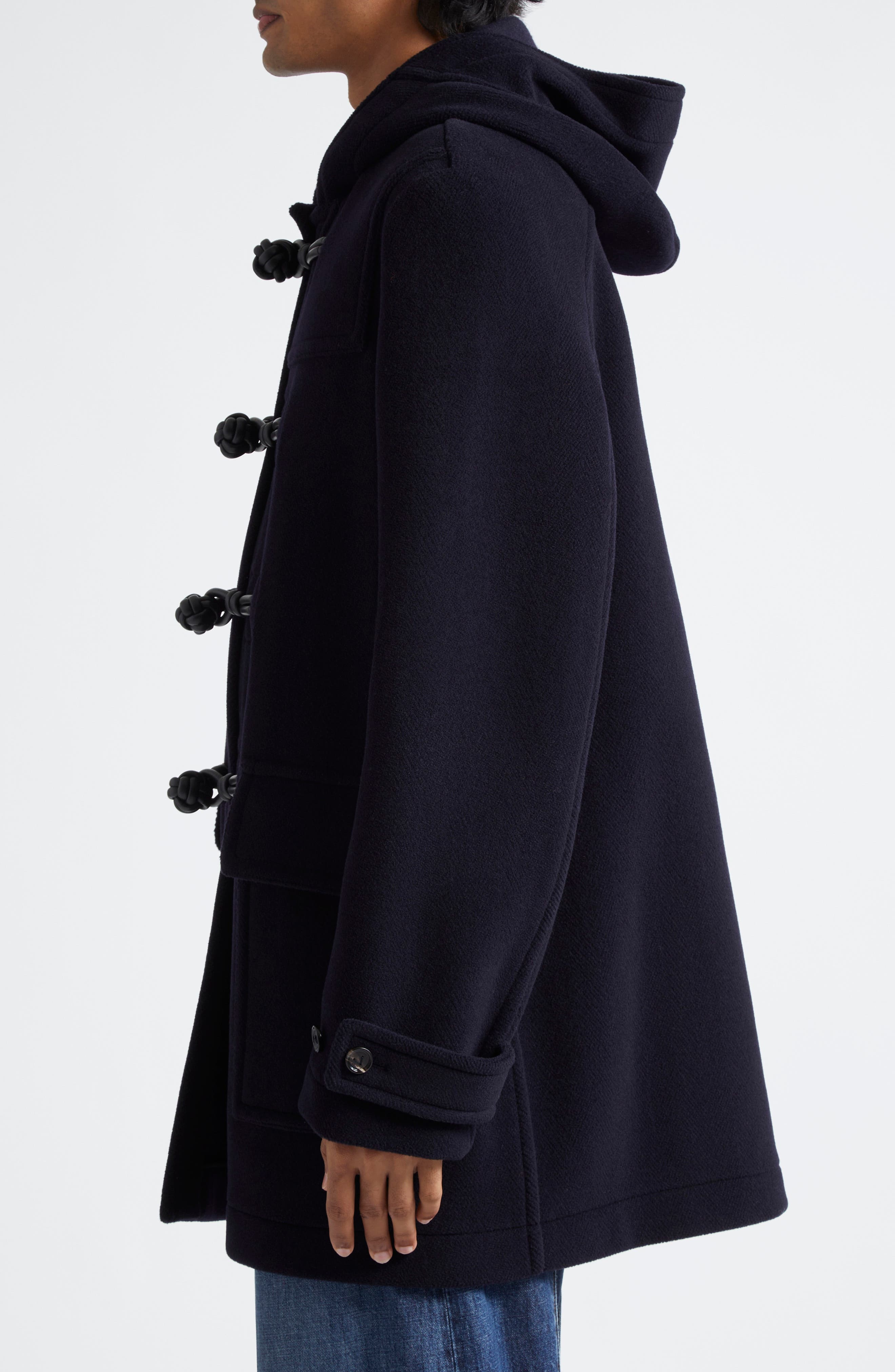 Bottega Veneta Hooded Wool Duffle Coat in 4003 Navy at Nordstrom - 4
