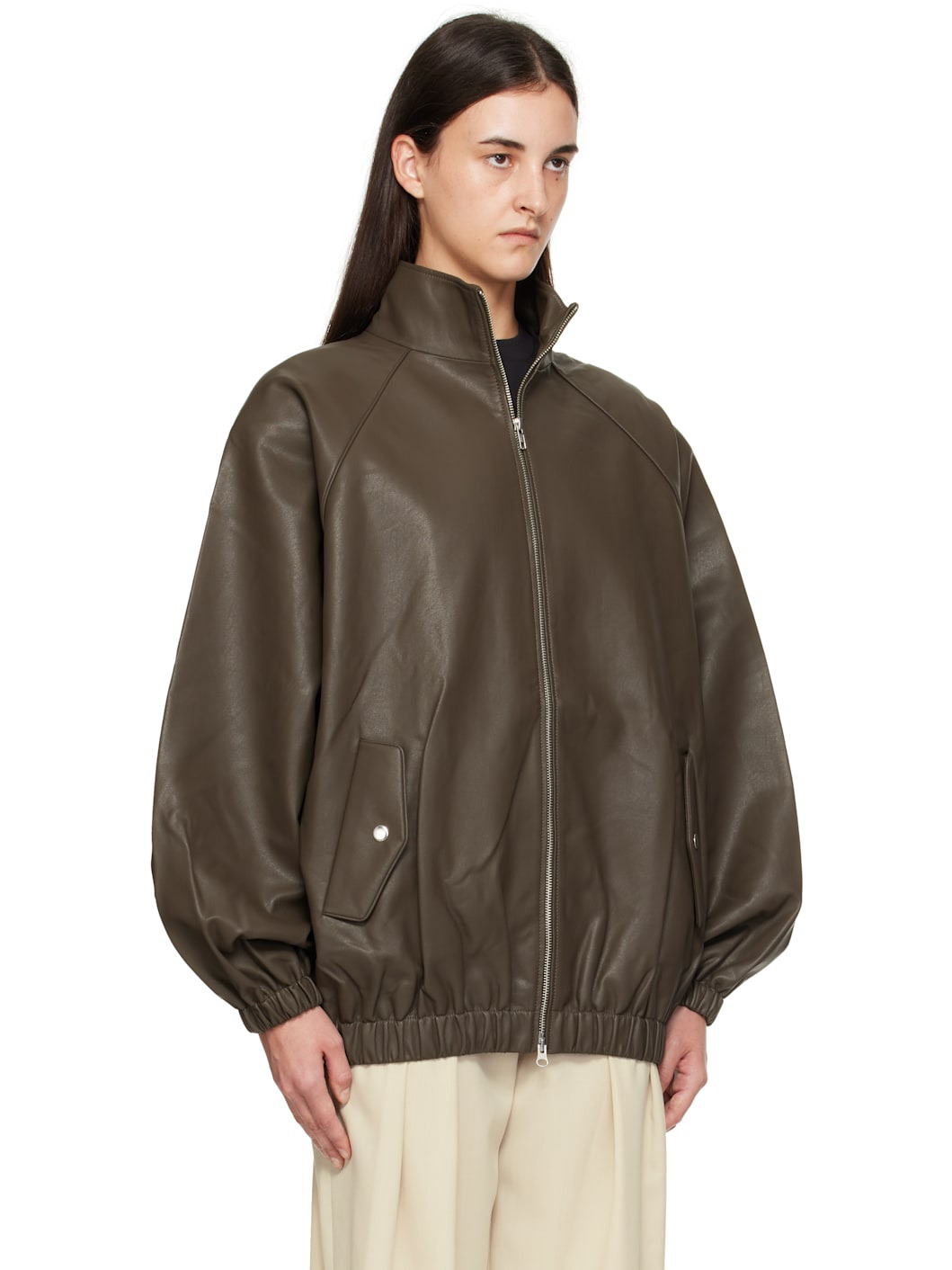 Taupe Senta Faux-Leather Bomber Jacket - 2