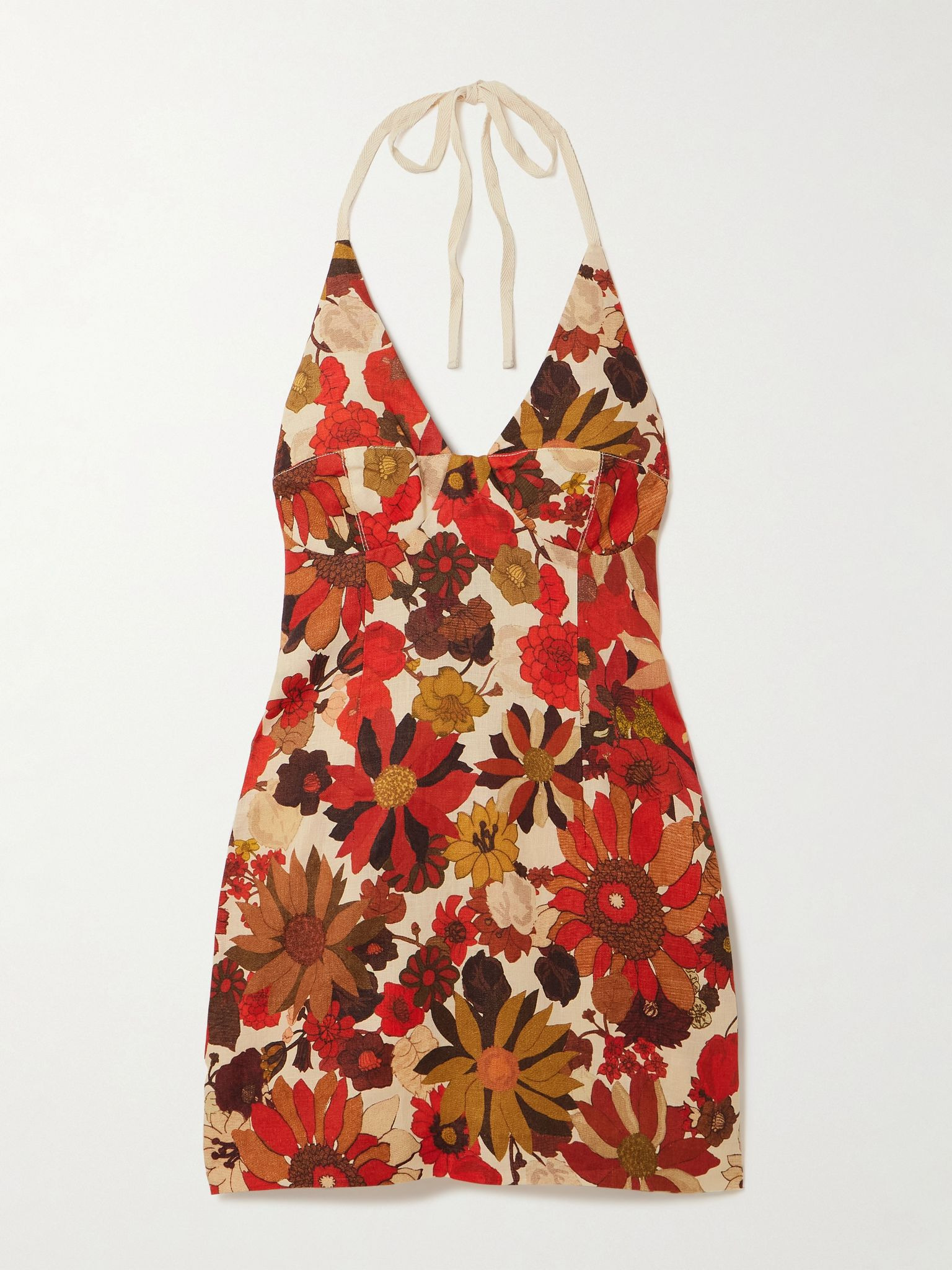 Castella floral-print linen halterneck mini dress Multi - 1