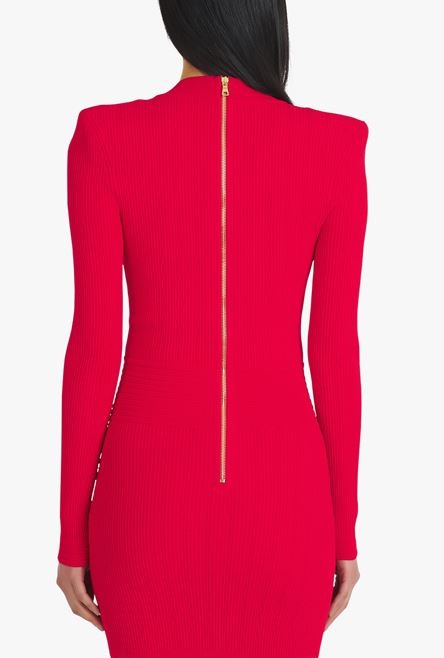 Short red knit dress with gold-tone buttons - 9