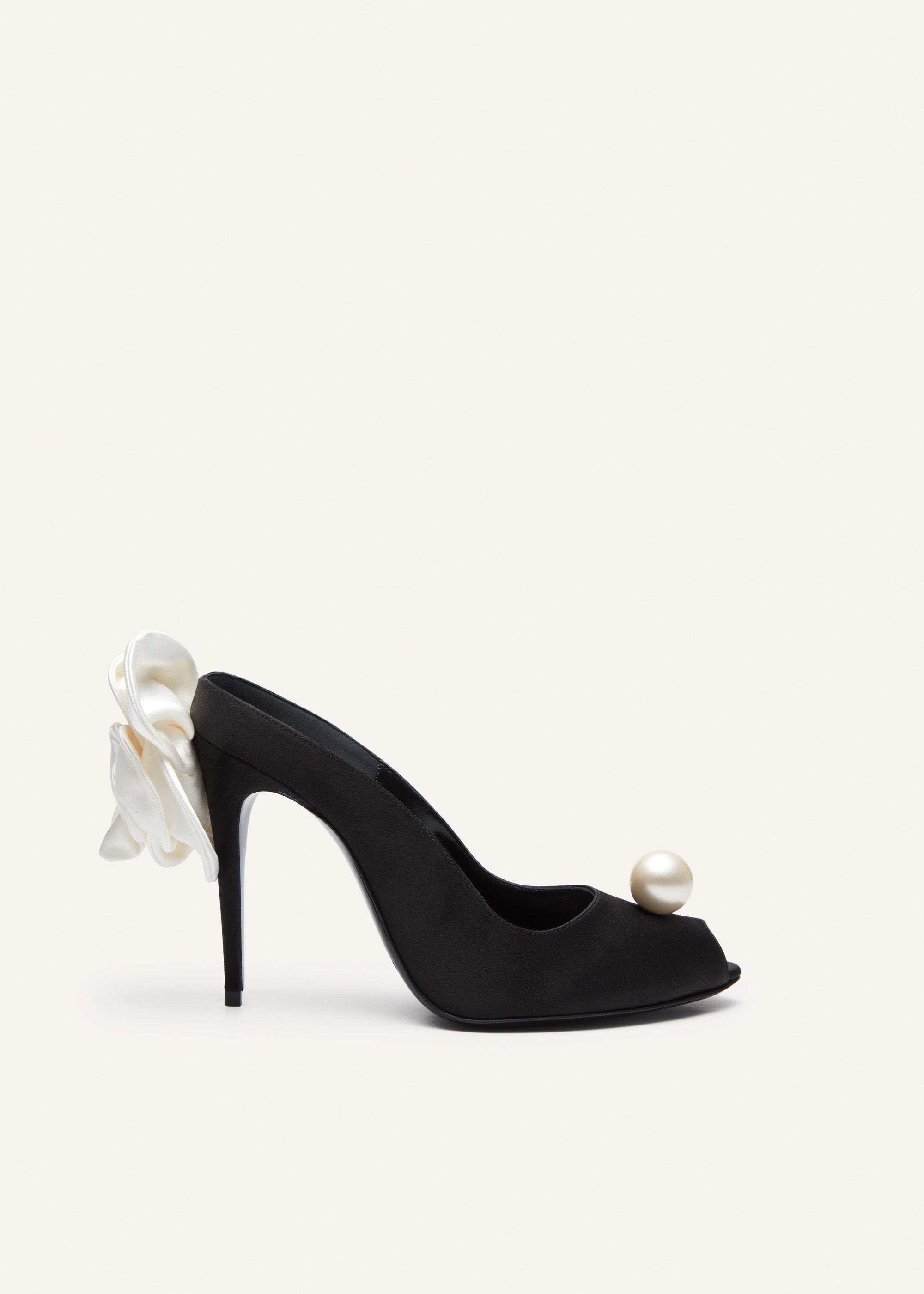 Peep toe mules in black satin - 1