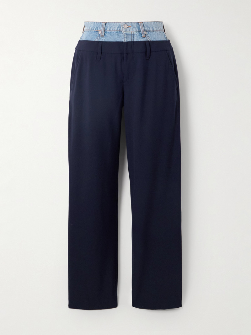 Ophelia Denim-trimmed Grain De Poudre Straight-leg Pants 1