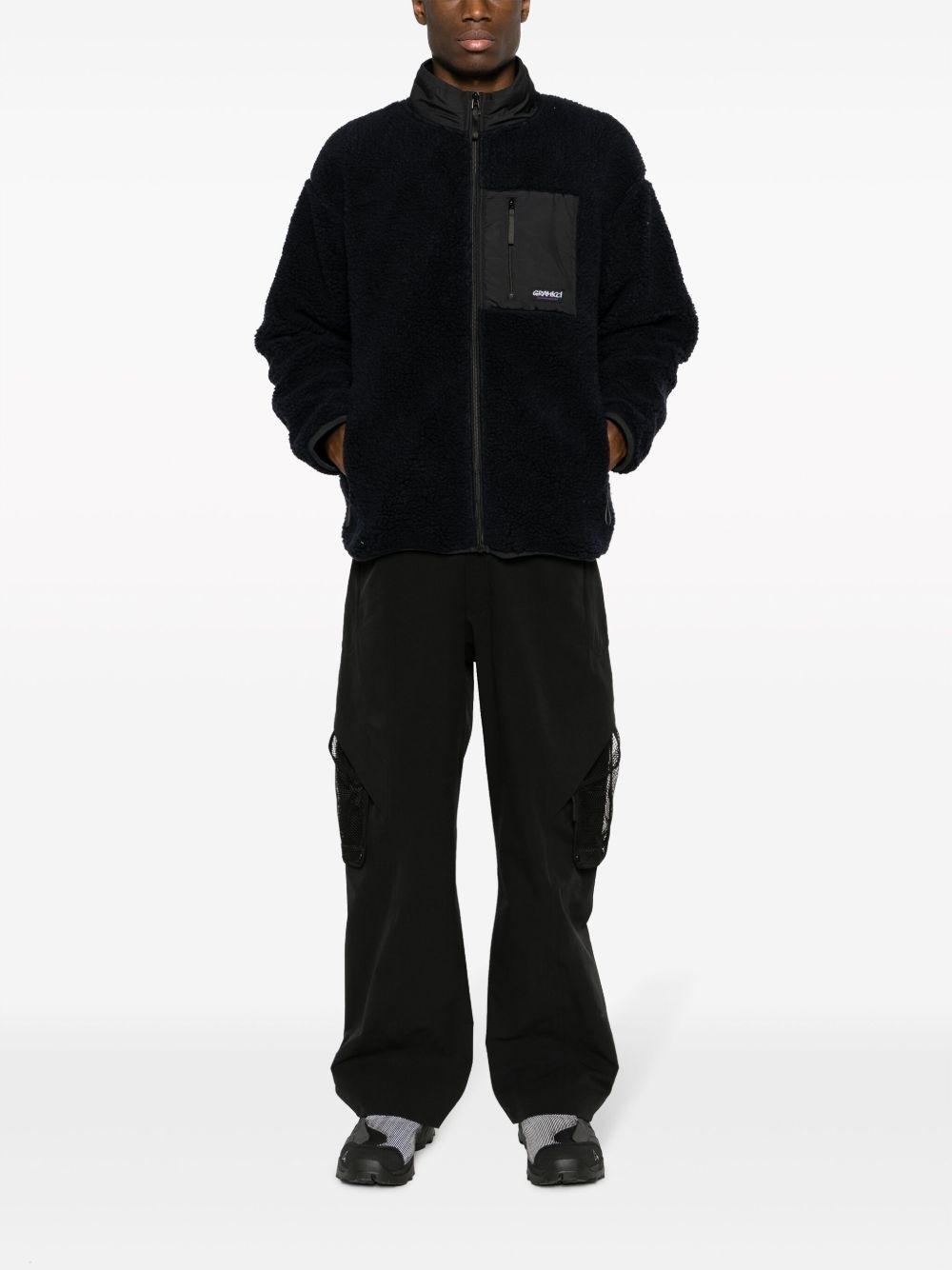 logo-patch fleece jacket - 3