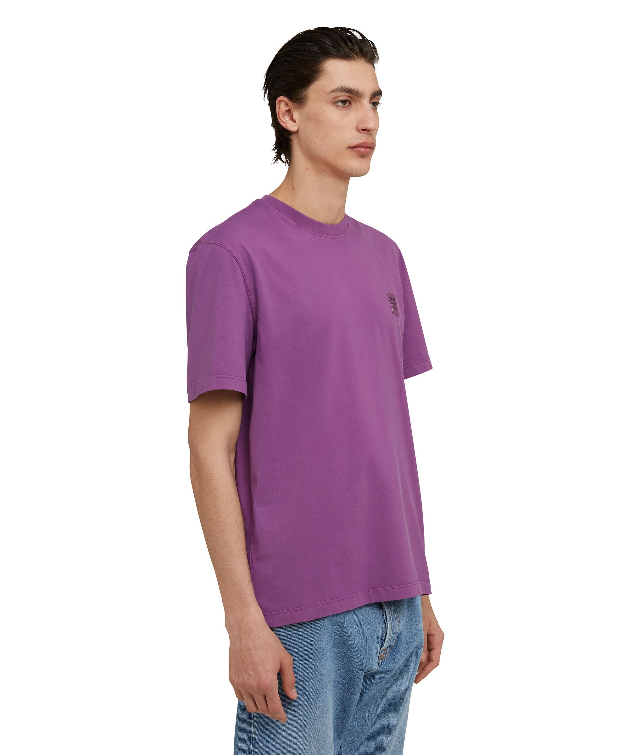 Solid color cotton crewneck t-shirt with label with logo - 4