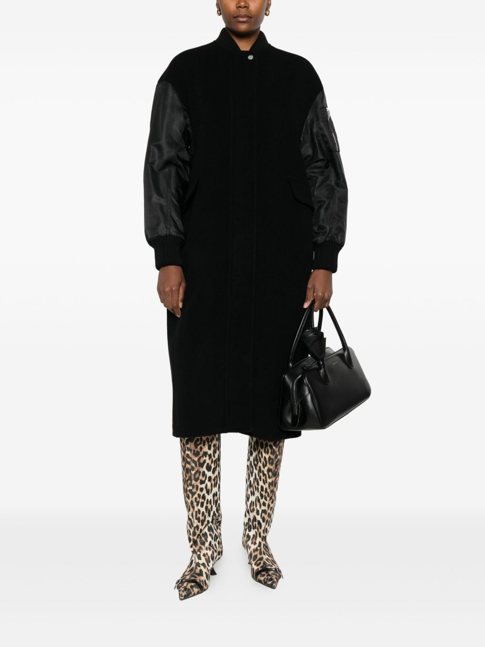 satin-sleeve wool coat - 2