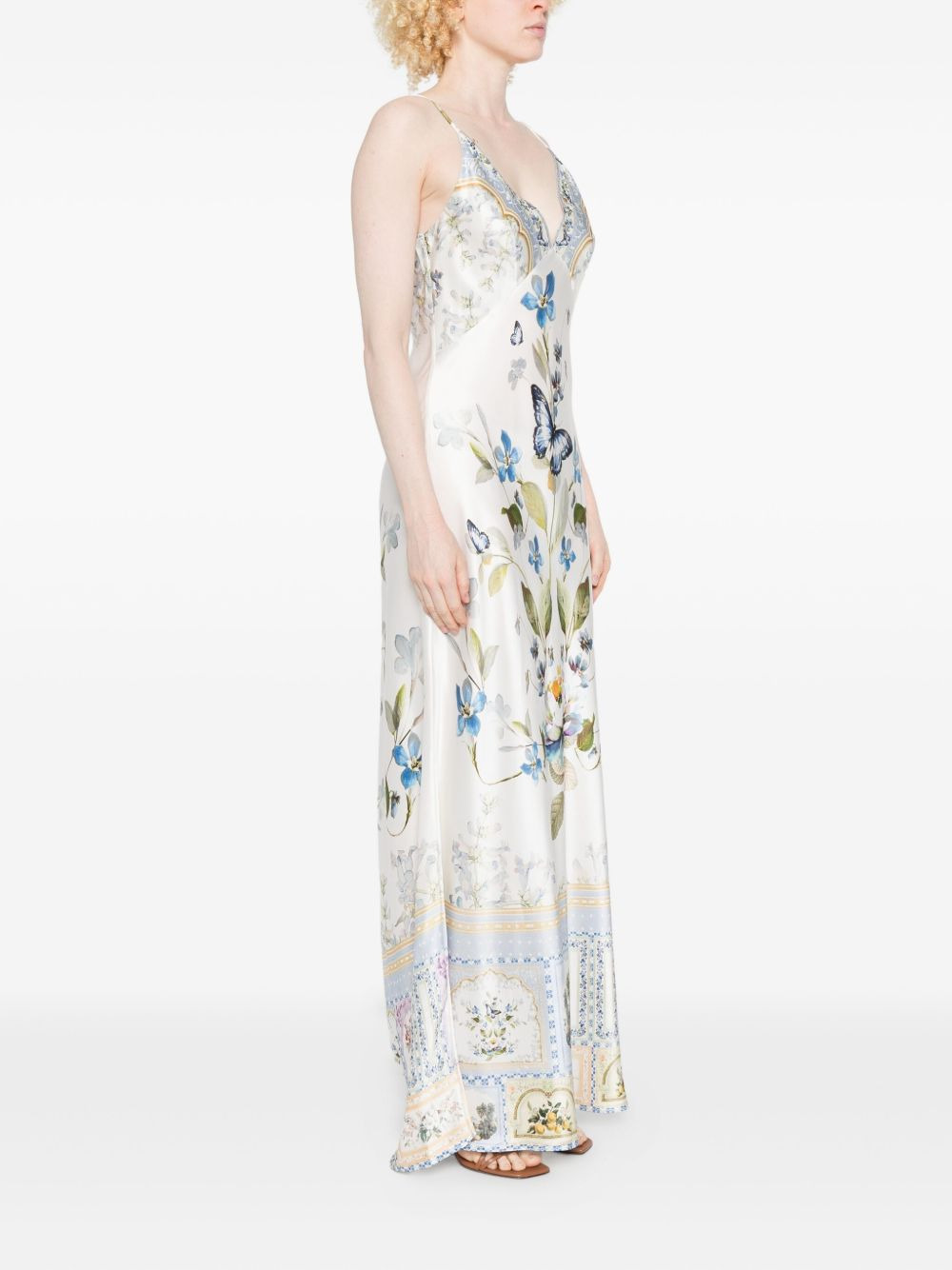 butterfly floral print silk dress - 3