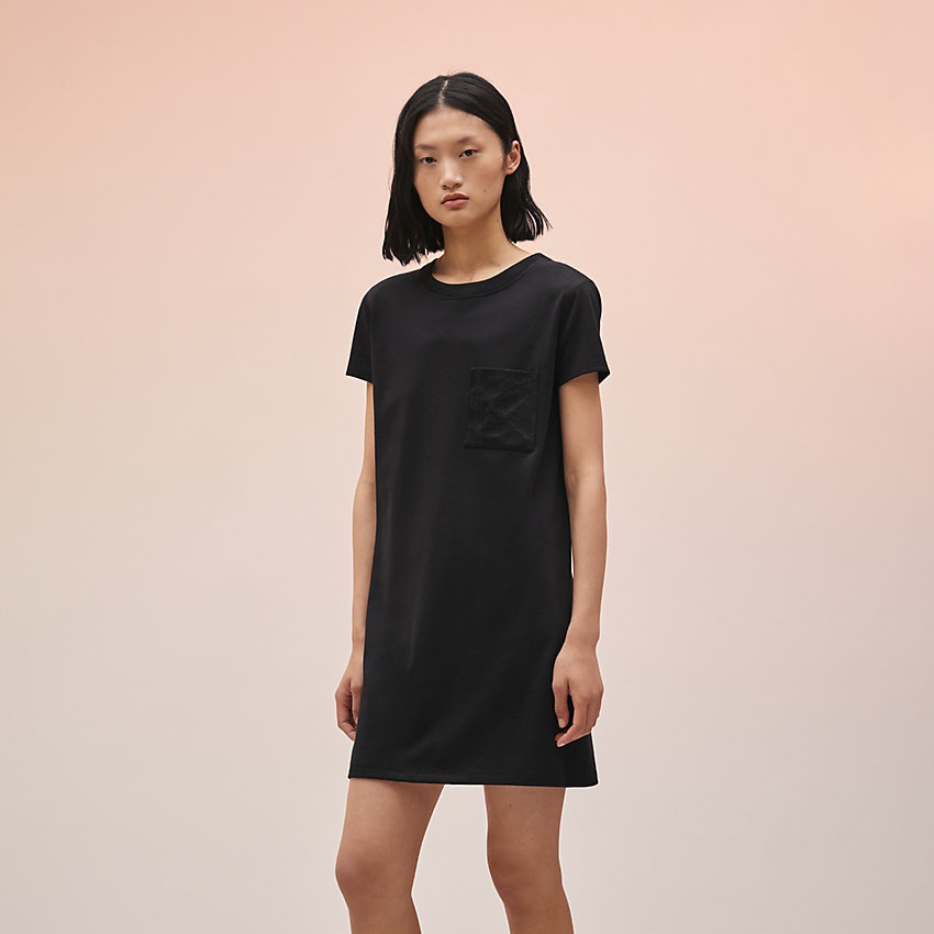Straight embroidered pocket dress - 1
