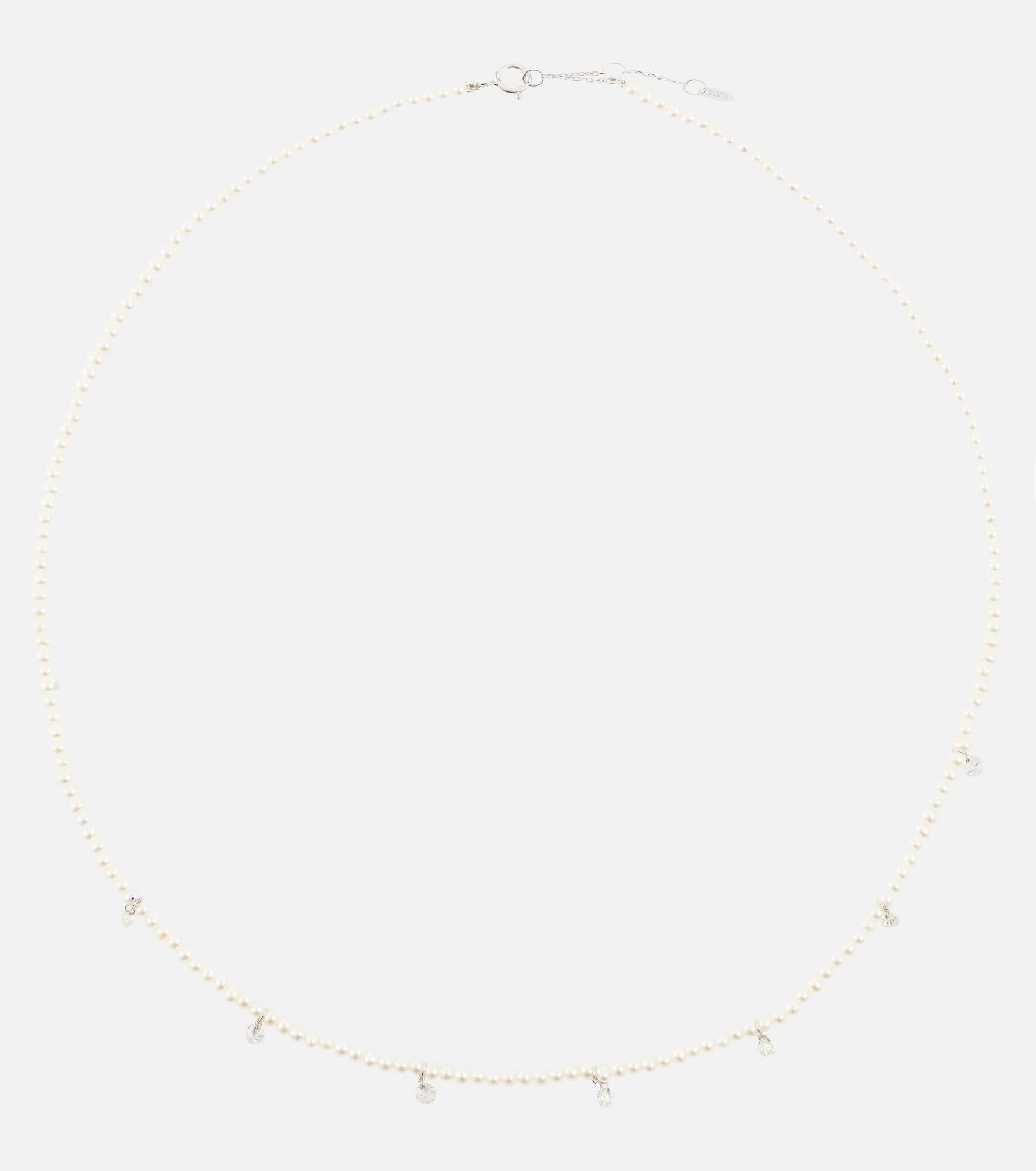 18kt white gold necklace with diamonds and pearls - 1