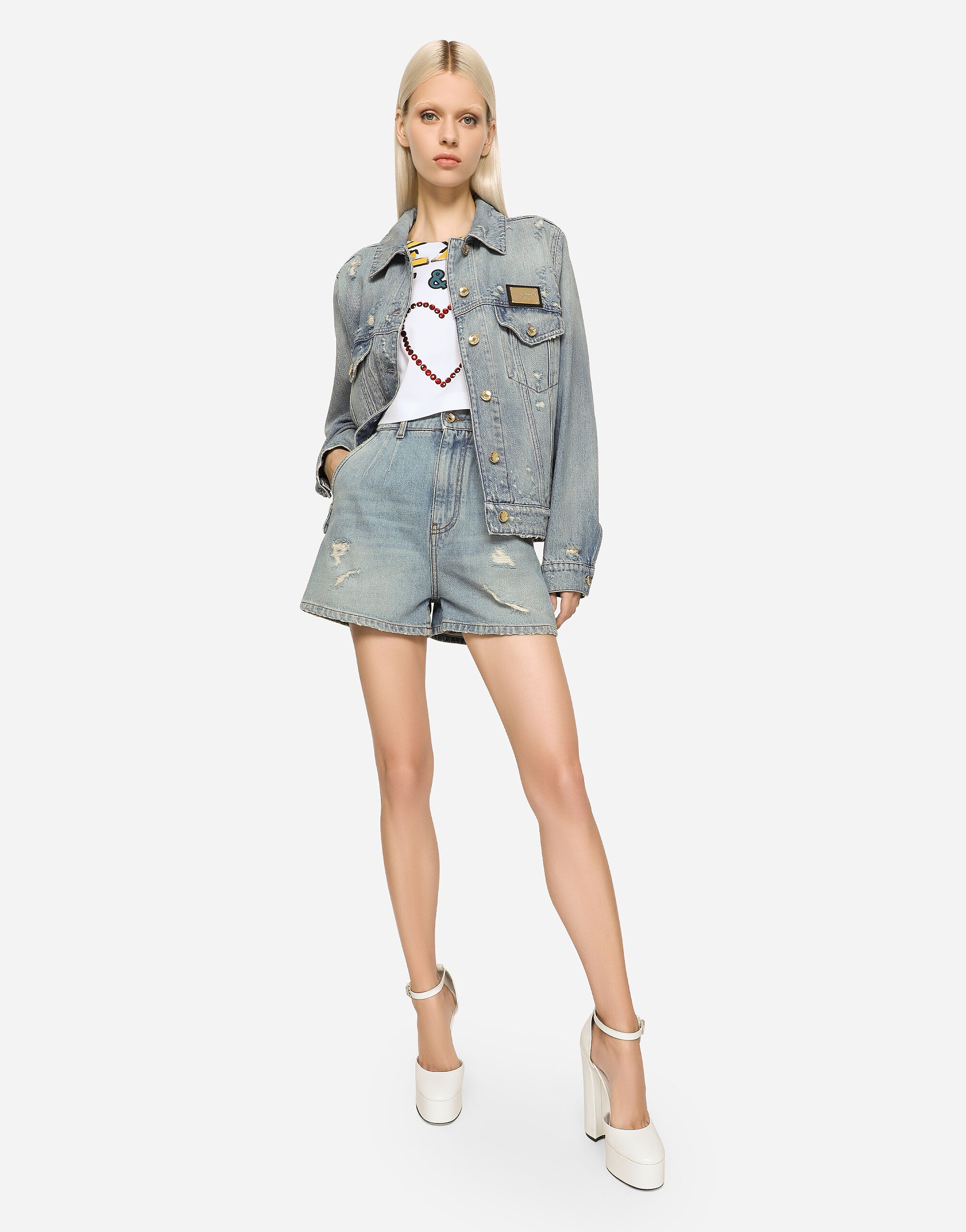 High-waisted denim shorts - 5