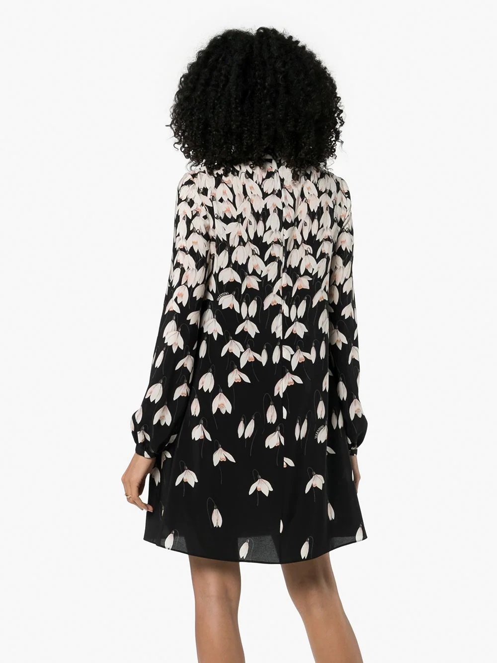 Floral Print Scarf Neck Silk Mini Dress - 4