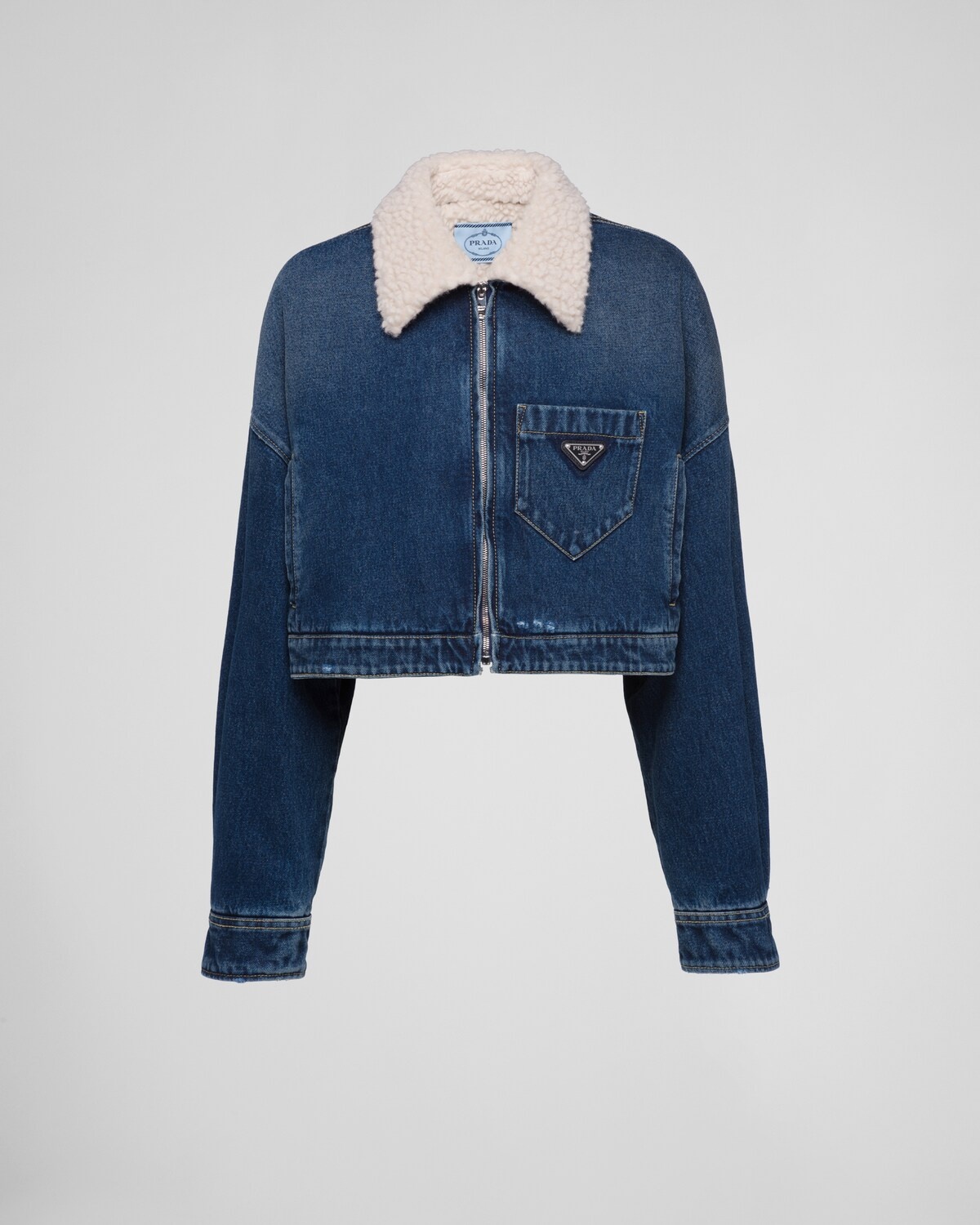 Cropped padded denim jacket - 1