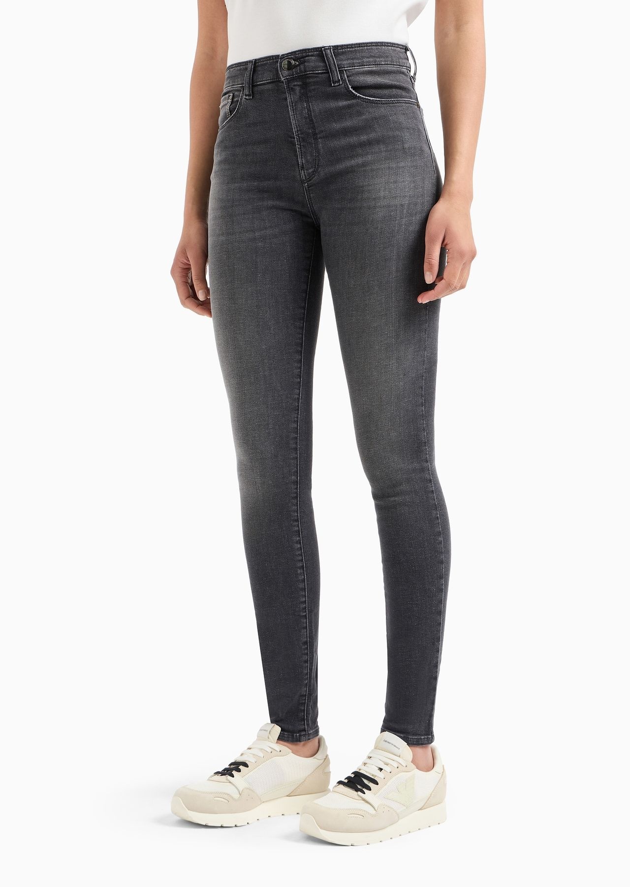 J20 High-waisted super-skinny jeans in a worn-look denim - 2
