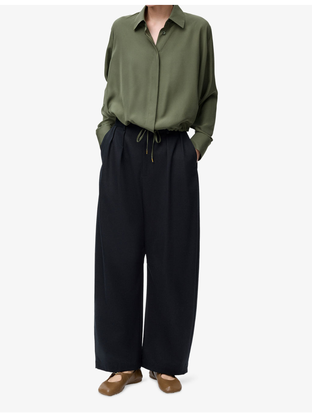 Balloon Drawstring-Hem Silk-Blend Shirt - 2