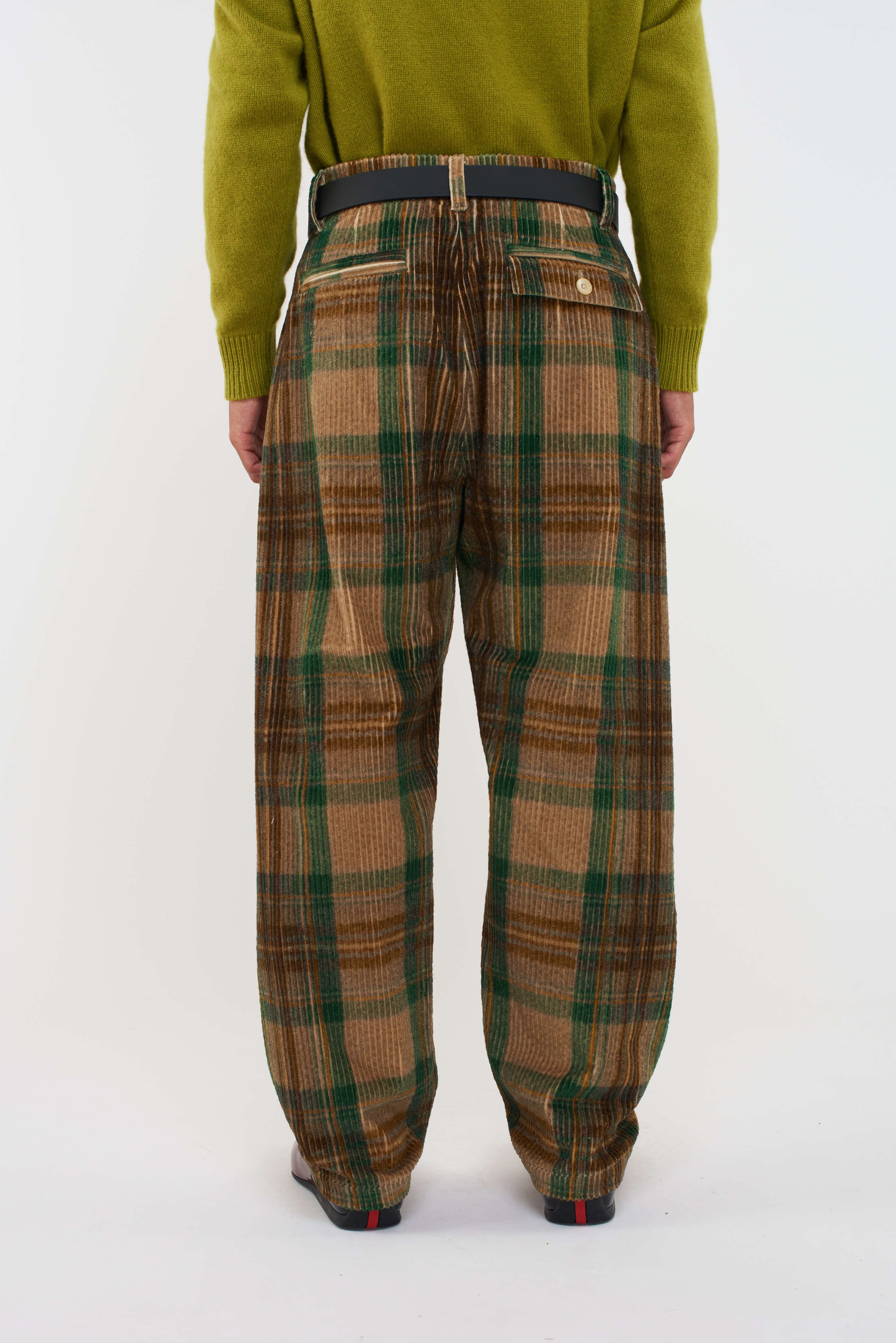 PLAID CORD PLEAT PANT - 3