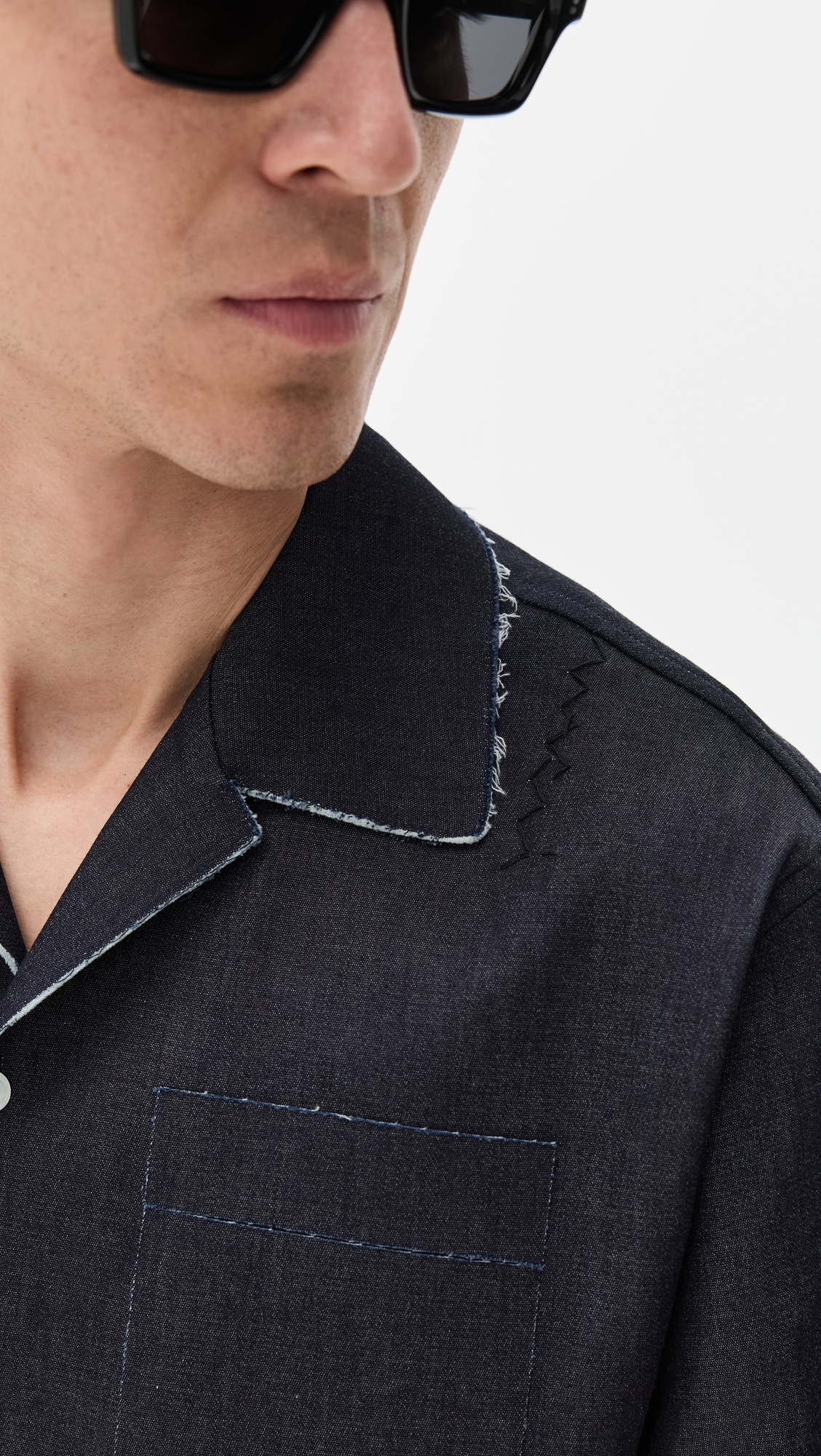 Trompe L'Oeil Stretch Denim Bowling Shirt - 5