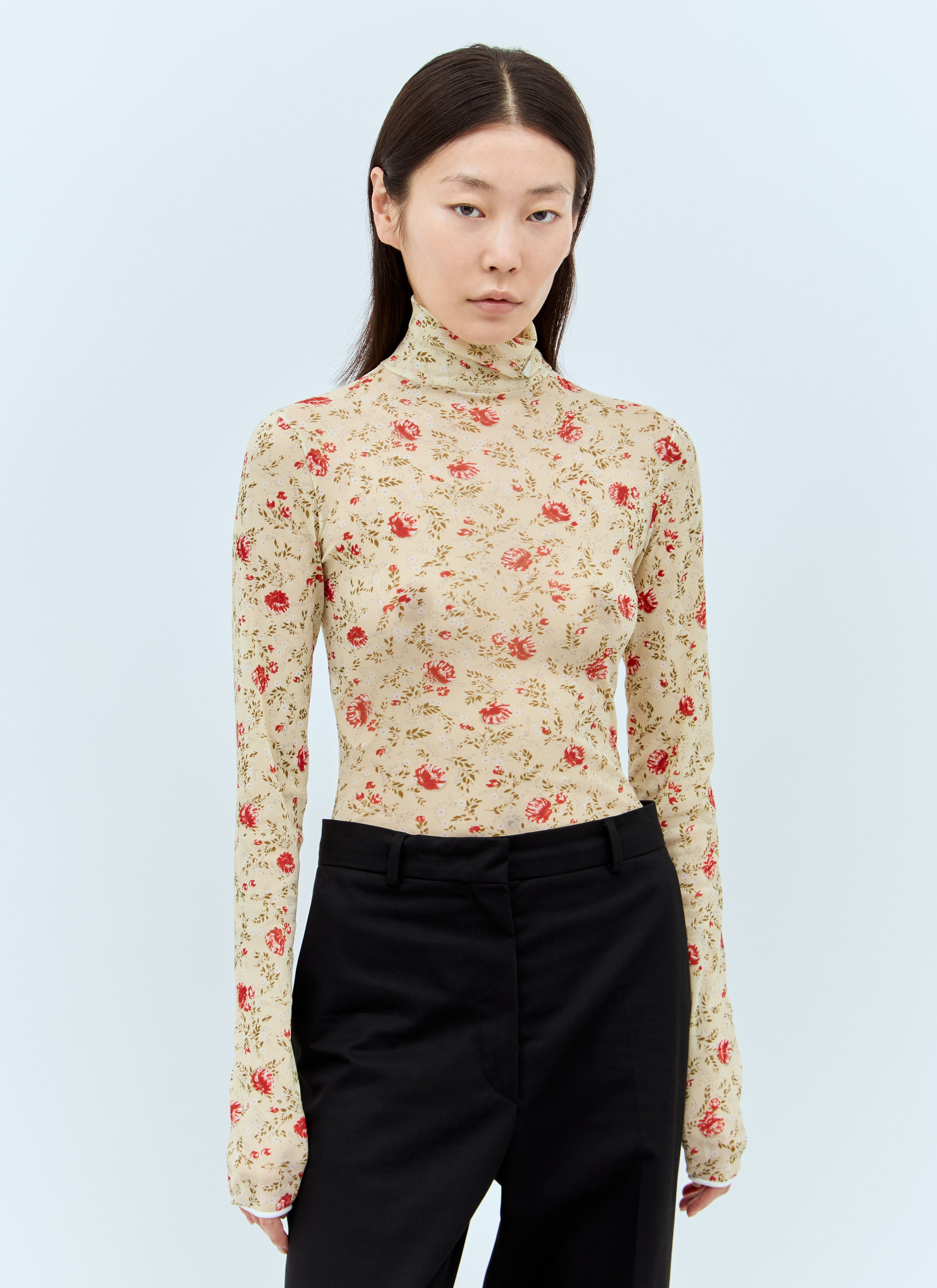 Prada Women Printed Stretch Tulle Bodysuit - 5