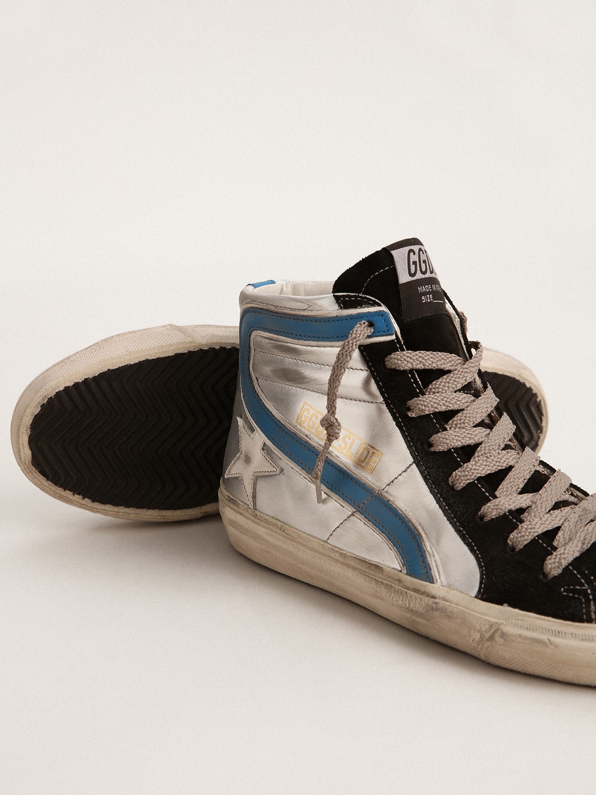 Slide in silver metallic leather with white leather star - 3
