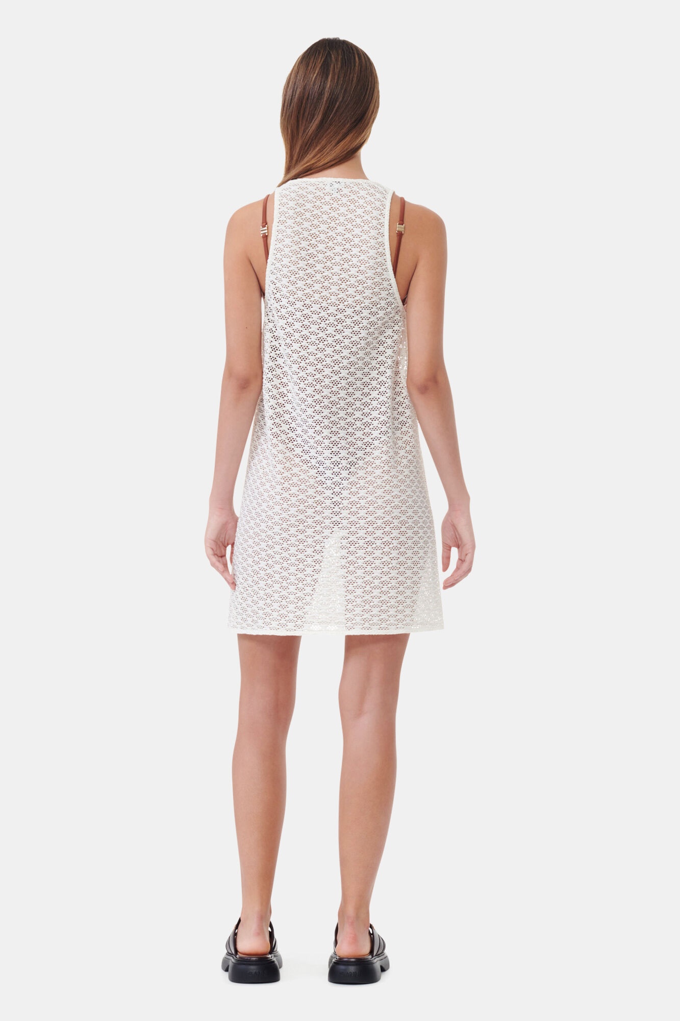 WHITE MESH LACE MINI DRESS - 5