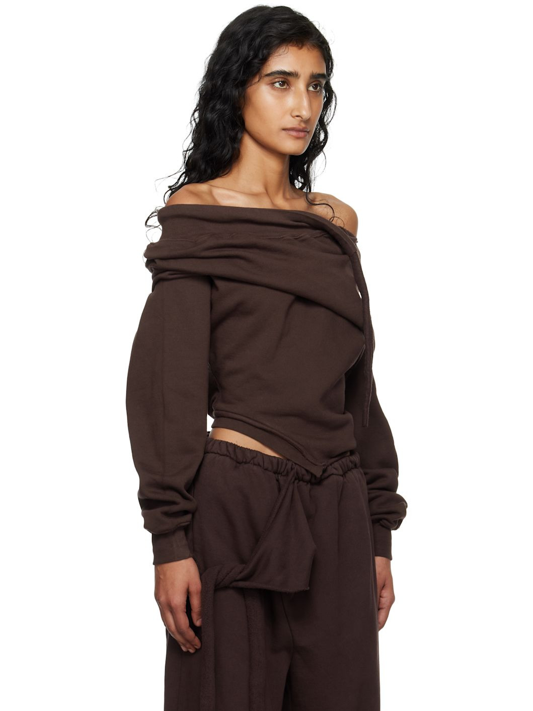 Brown Off-Shoulder Slouchy Sweater - 2