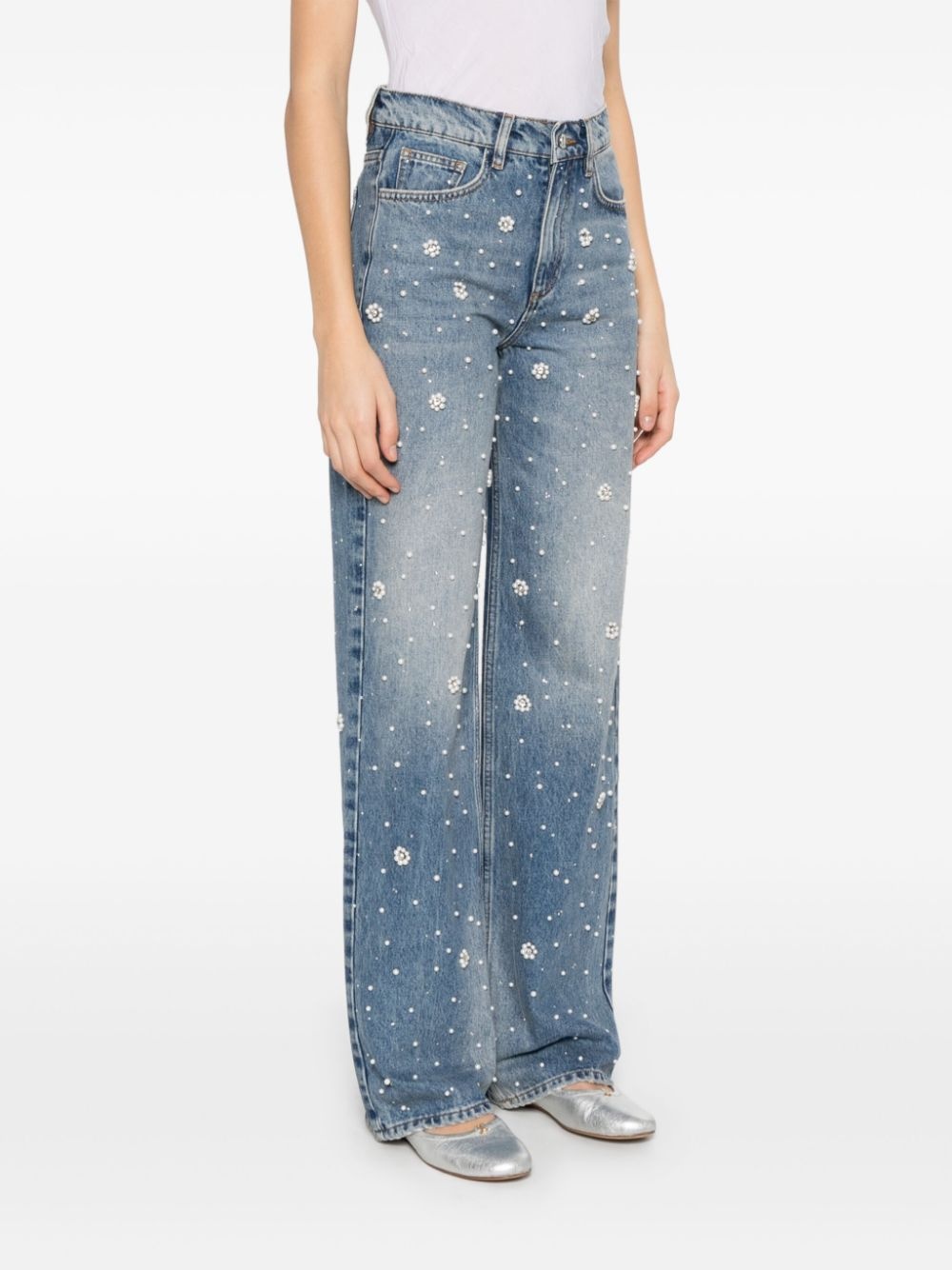 wide-leg embroidered jeans - 3