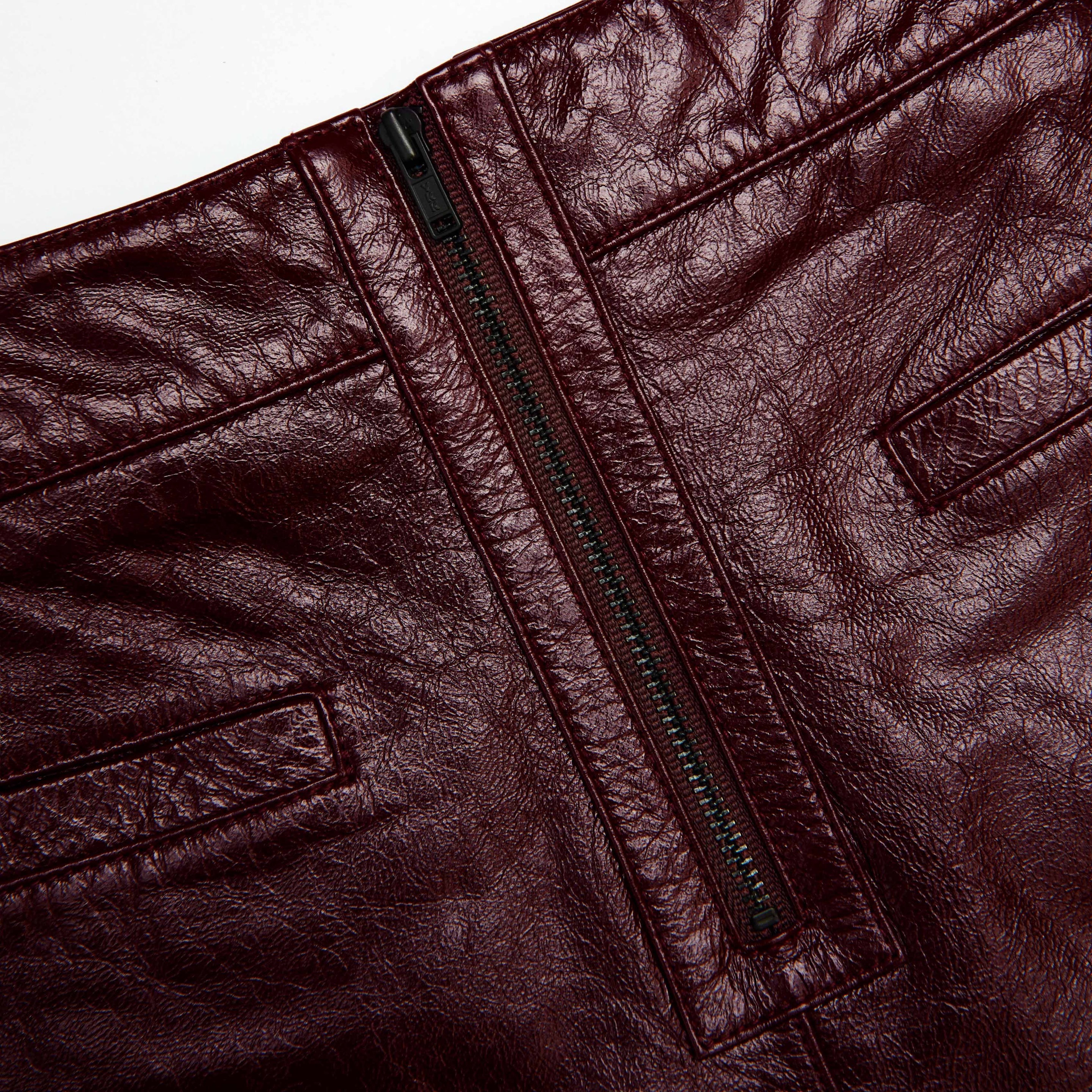 Burgundy Leather  Shorts - 5