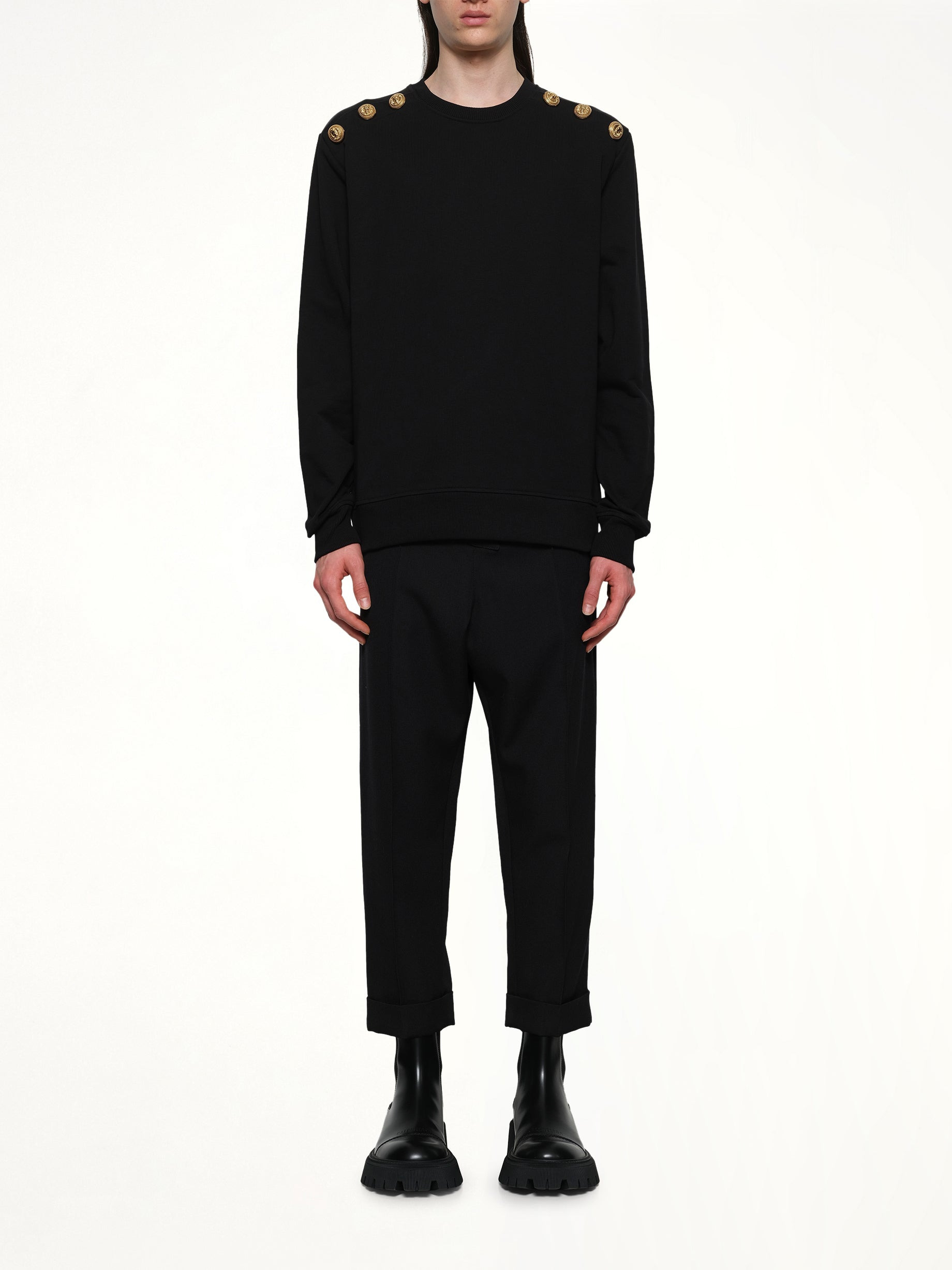 6 Shoulder Button Sweatshirt in Black - 7